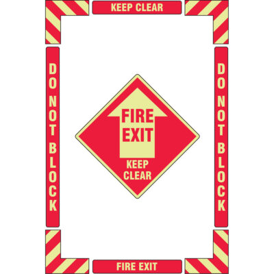 Trousse de marquage du sol « Fire Exit » (sortie de secours), Adhésif, Anglais avec pictogramme