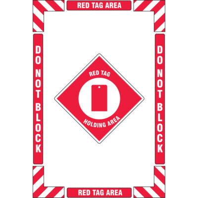 Trousse de marquage du sol « Red Tag Holding Area » (zone de stockage des étiquettes rouges), Adhésif, Anglais avec pictogramme