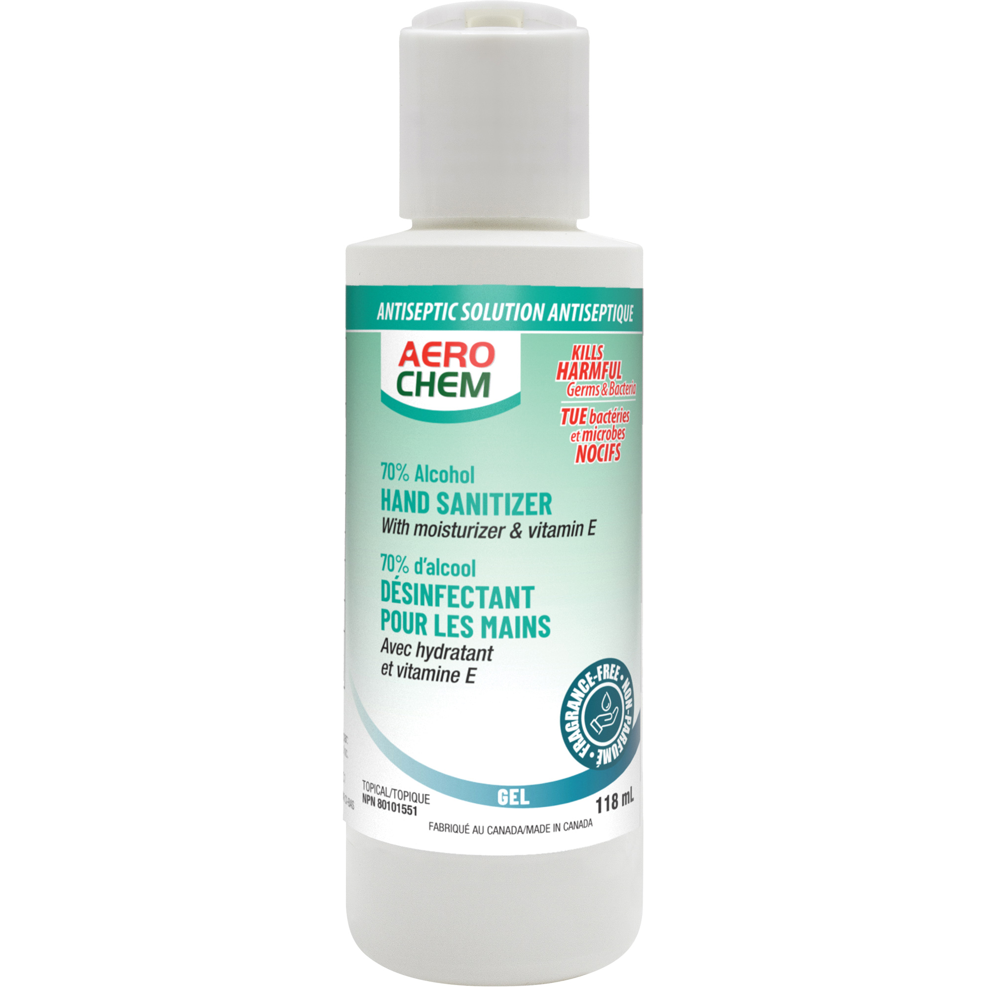 Gel désinfectant pour les mains, 118 ml, Bouteille pressable, 70 % alcool