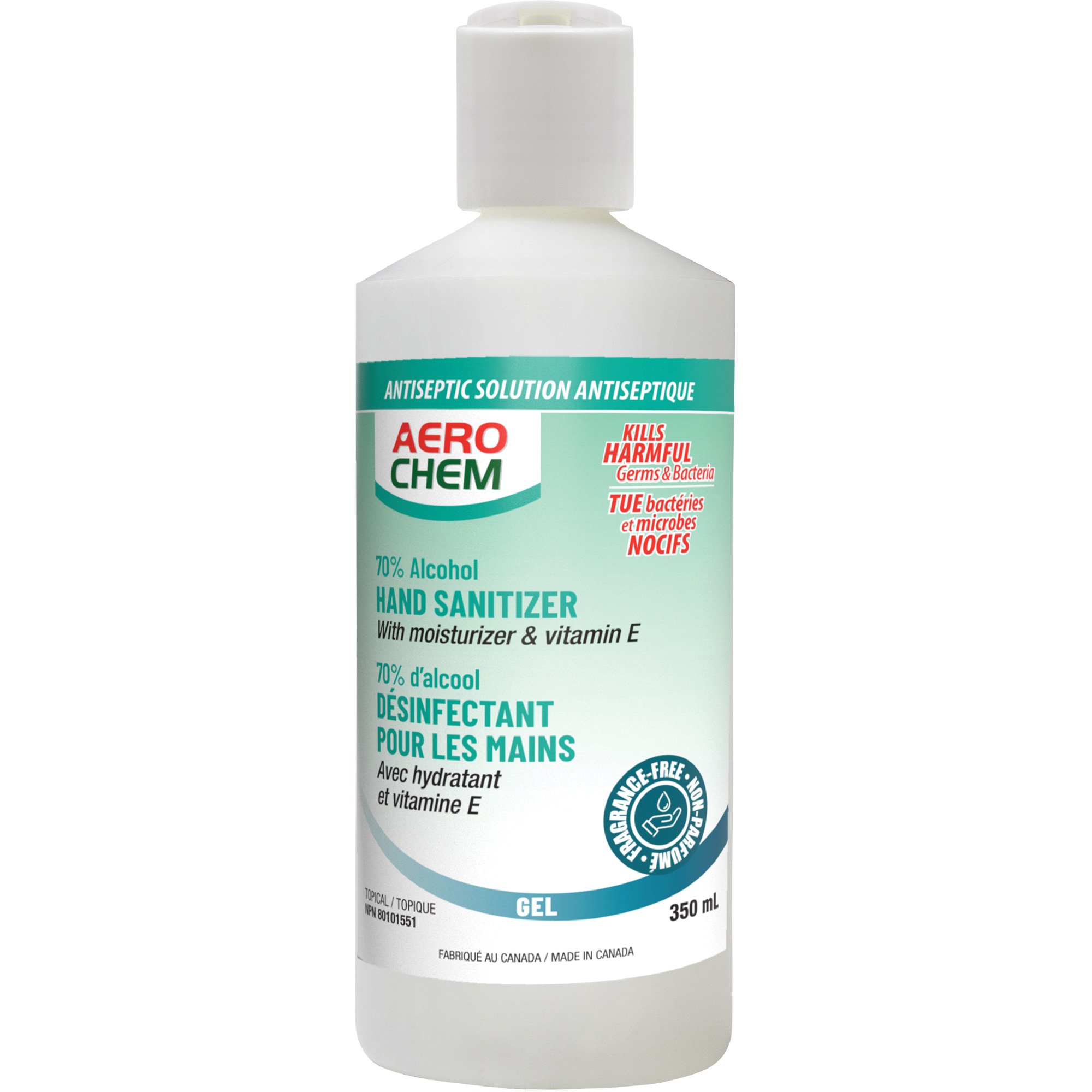 Gel désinfectant pour les mains, 350 ml, Bouteille pressable, 70 % alcool