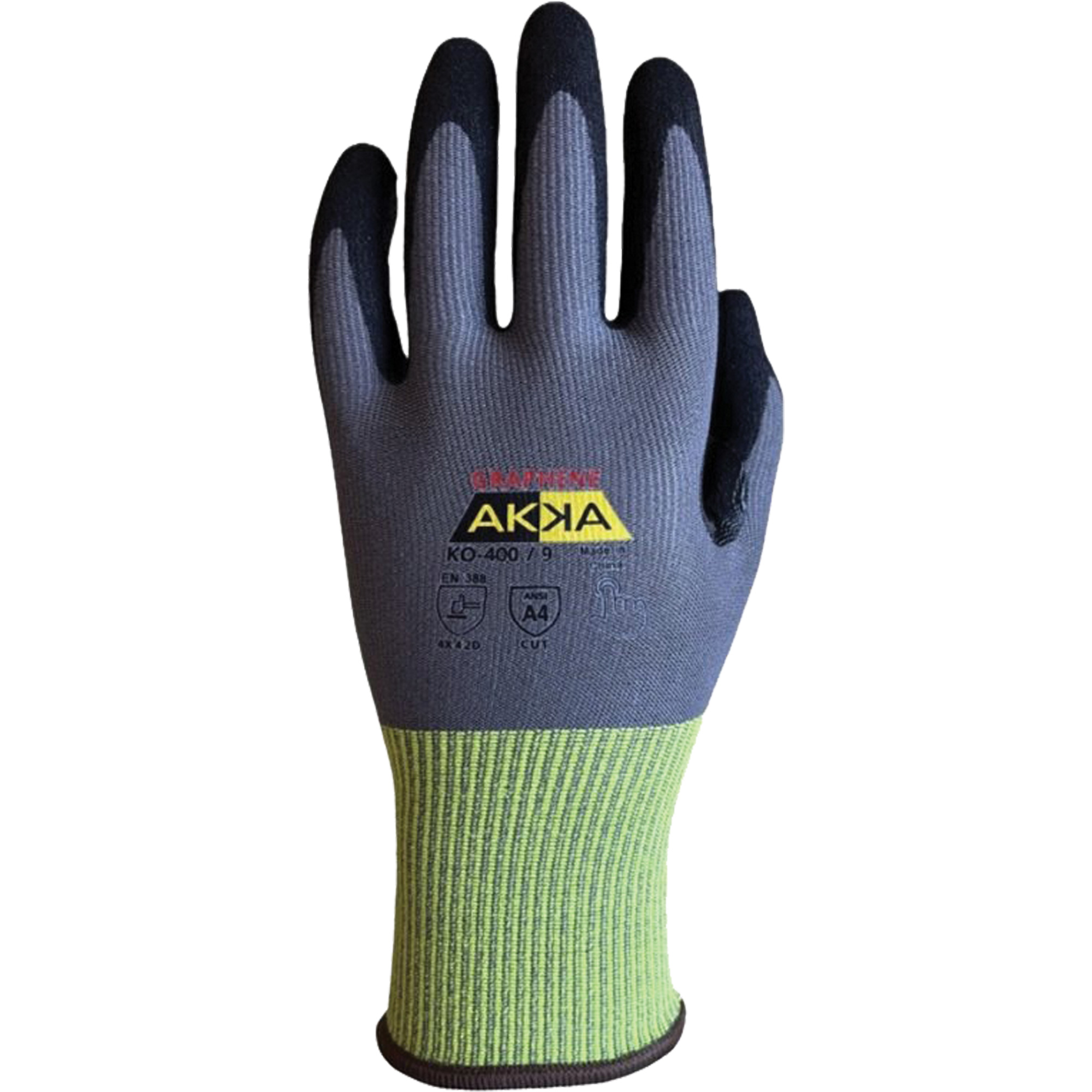 Gants résistants à la coupe intermédiaires KO-400, Taille 8, Calibre 15, Revêtement Nitrile, Enveloppe en Nylon/PEHP/Spandex/Graphène, ASTM ANSI niveau A4/EN 388 niveau D