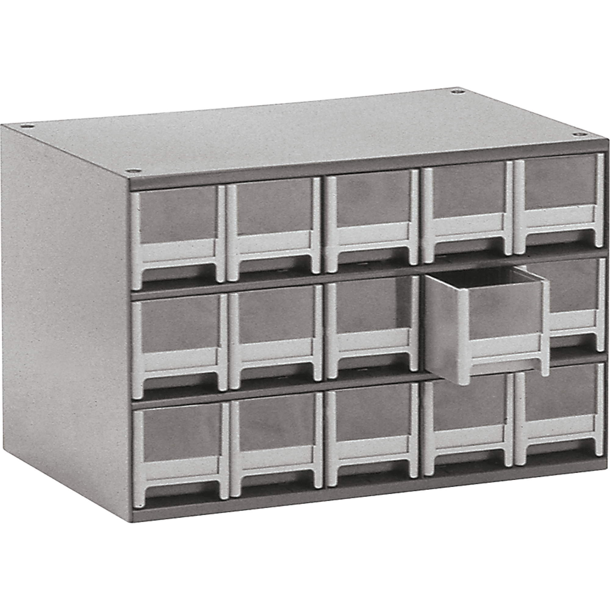 Casiers modulaires pour pièces, Acier, 15 tiroirs, 17" x 10-9/16" x 3-1/16", Gris