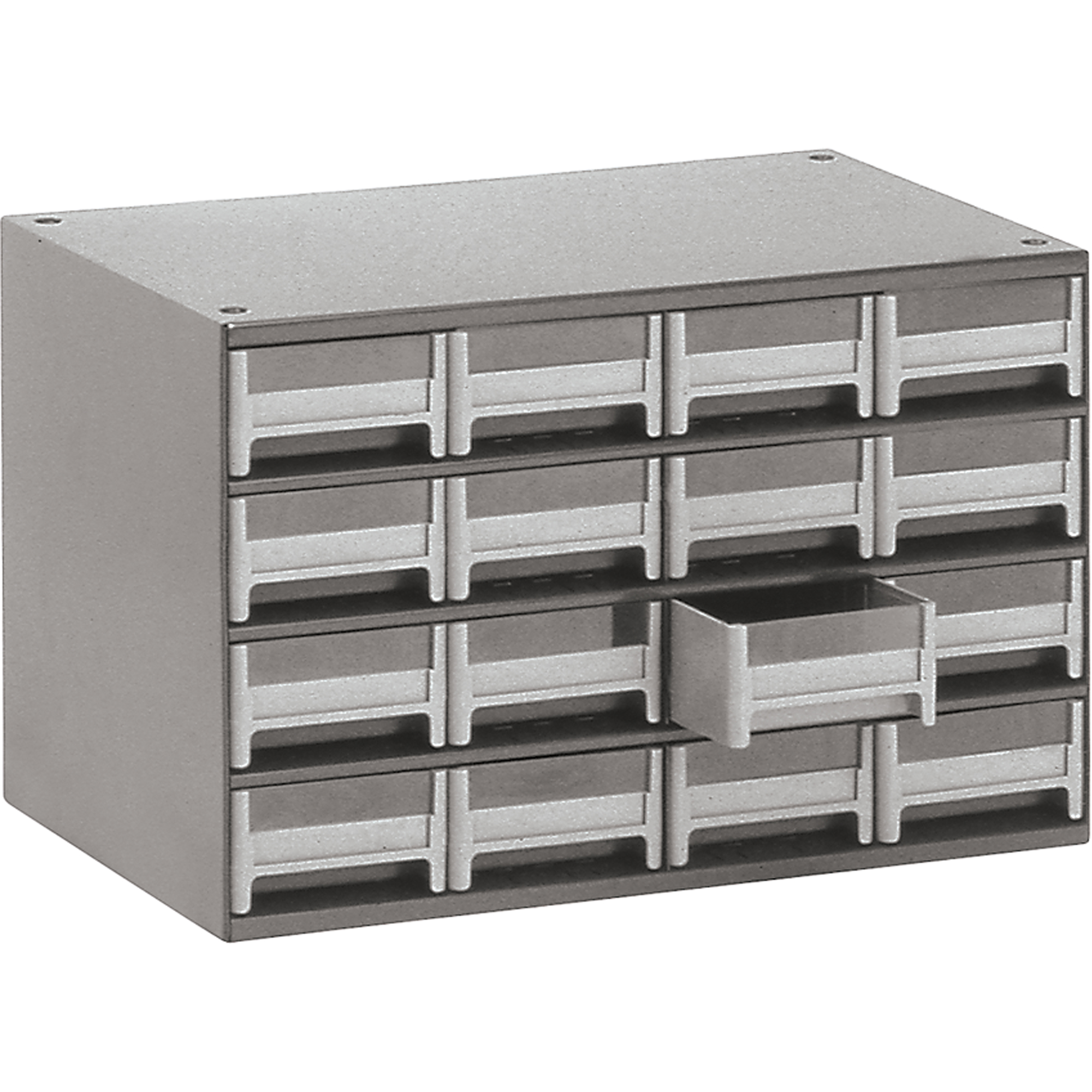 Casiers modulaires pour pièces, Acier, 16 tiroirs, 17" x 10-9/16" x 2-1/8", Gris