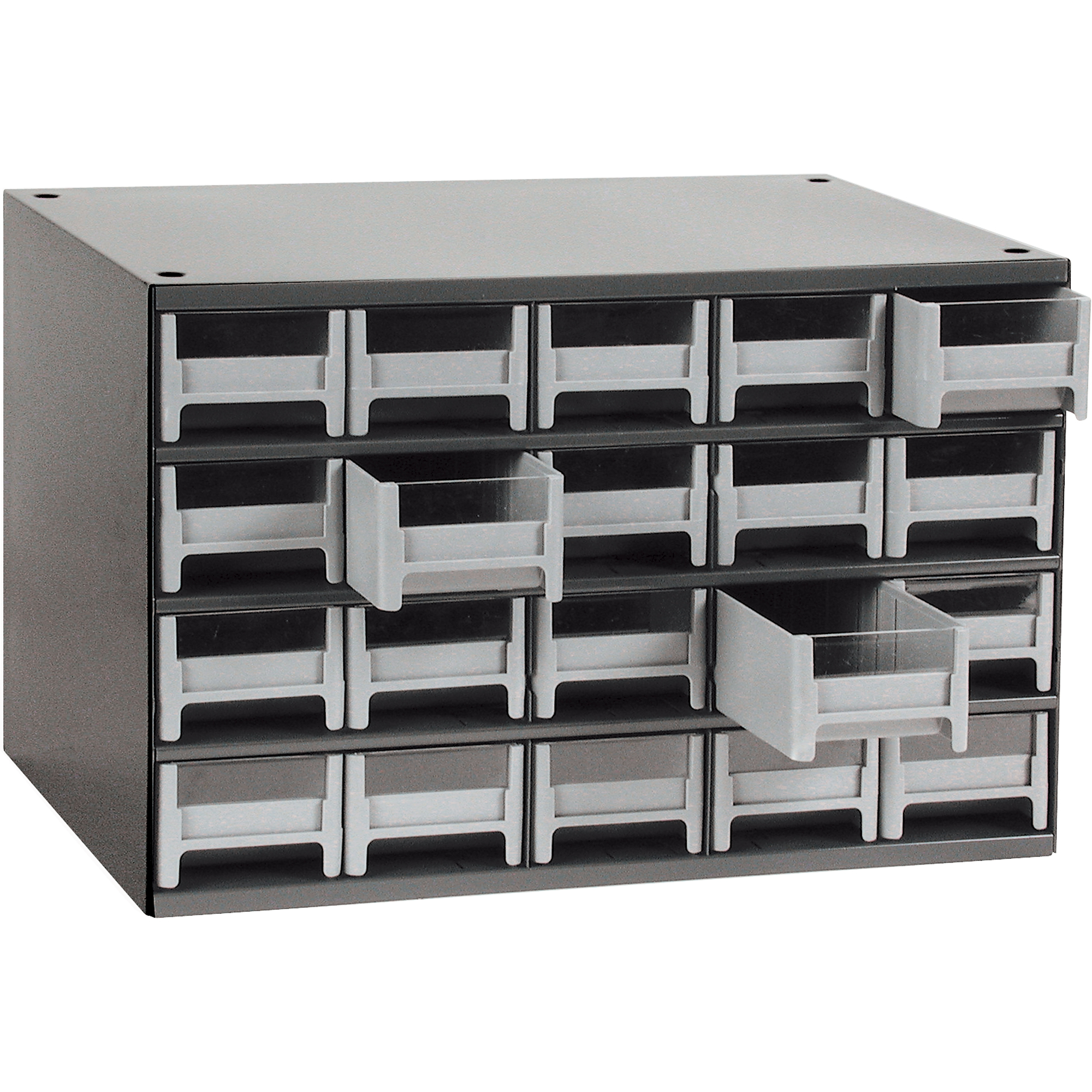 Casiers modulaires pour pièces, Acier, 20 tiroirs, 17" x 10-9/16" x 2-1/16", Gris