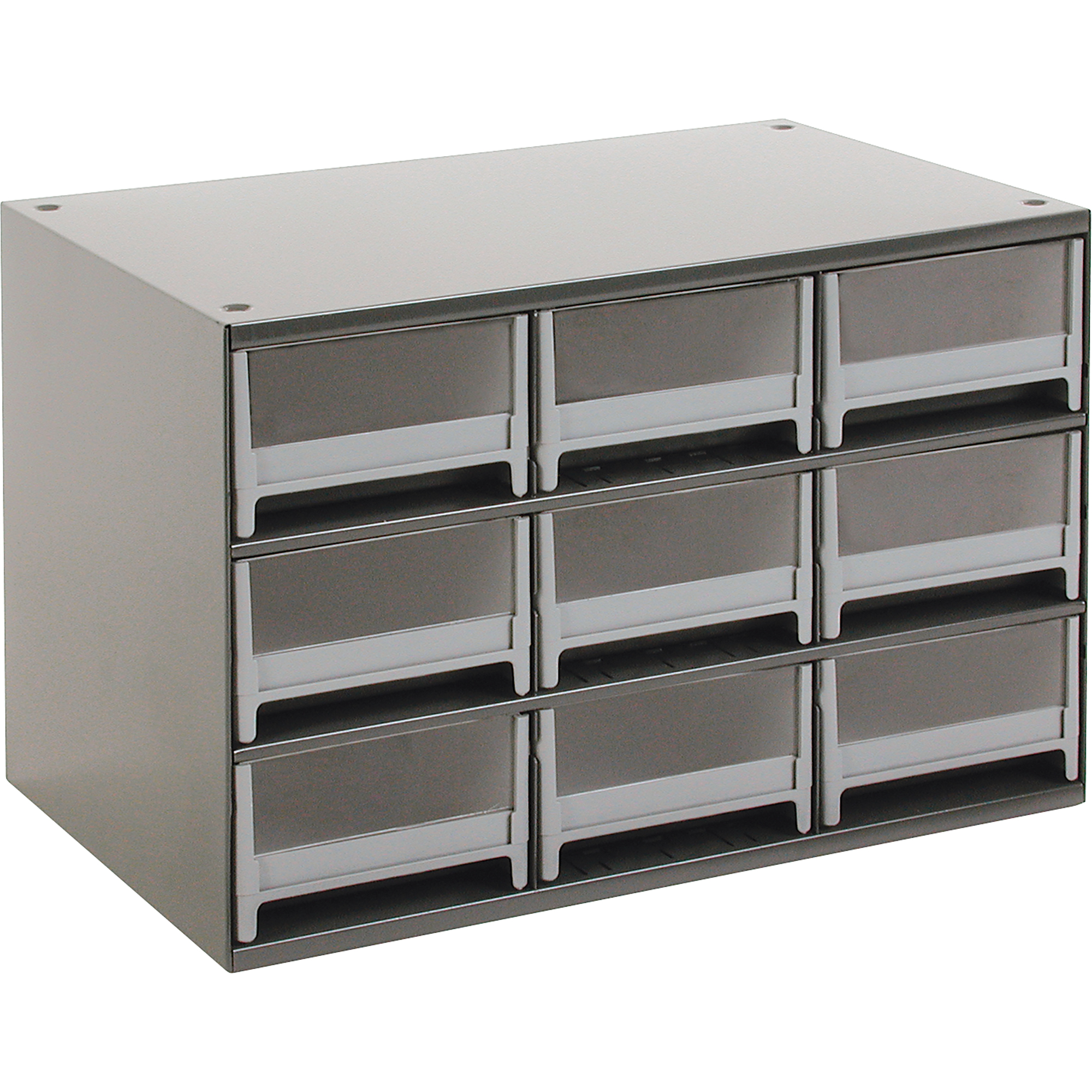 Casiers modulaires pour pièces, Acier, 9 tiroirs, 17" x 10-9/16" x 3-1/16", Gris