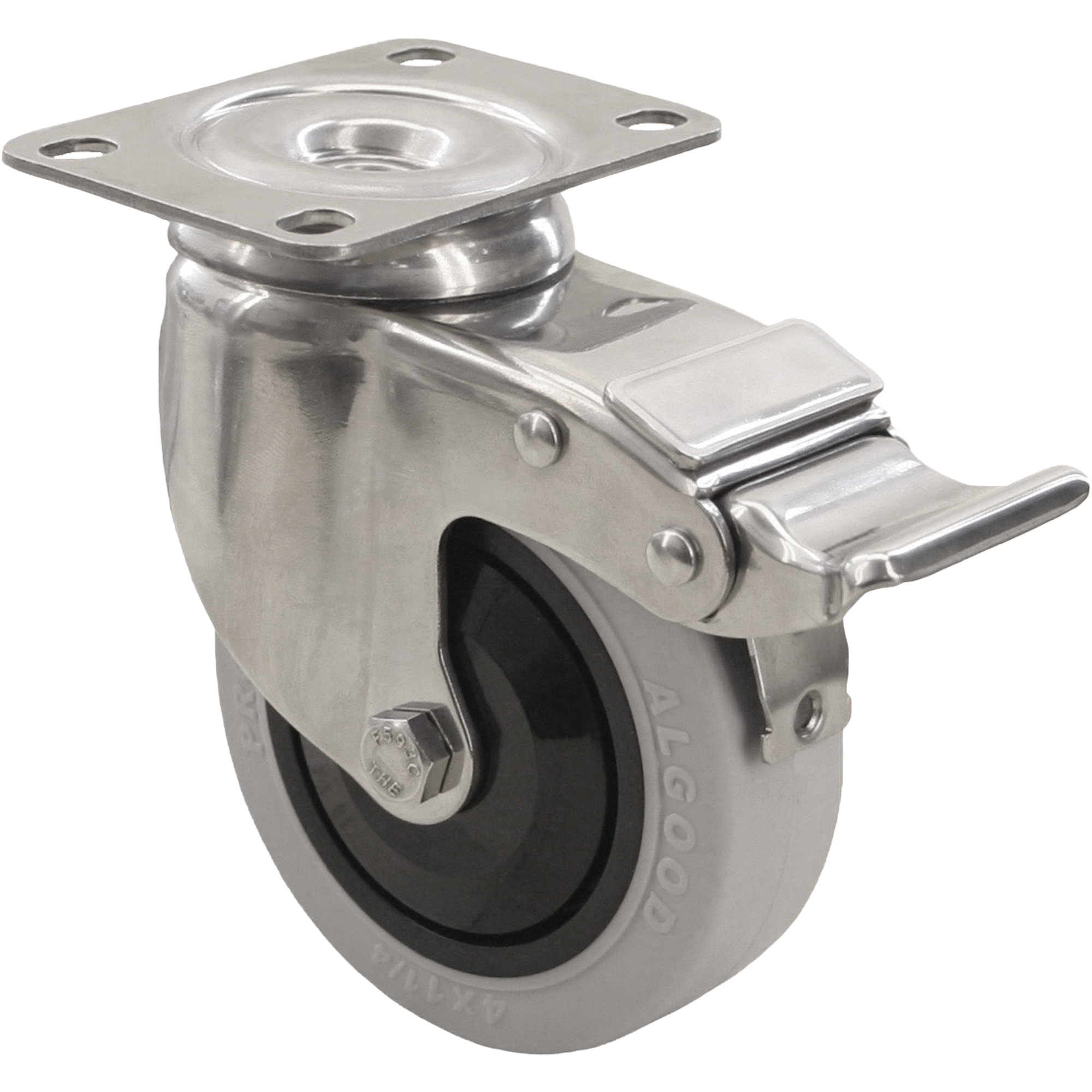 Roulette 2309 avec 2 freins, Pivotant avec frein, 4" (101,6 mm), Gris EnvirothaneMC, 350 lb (158,8 kg)