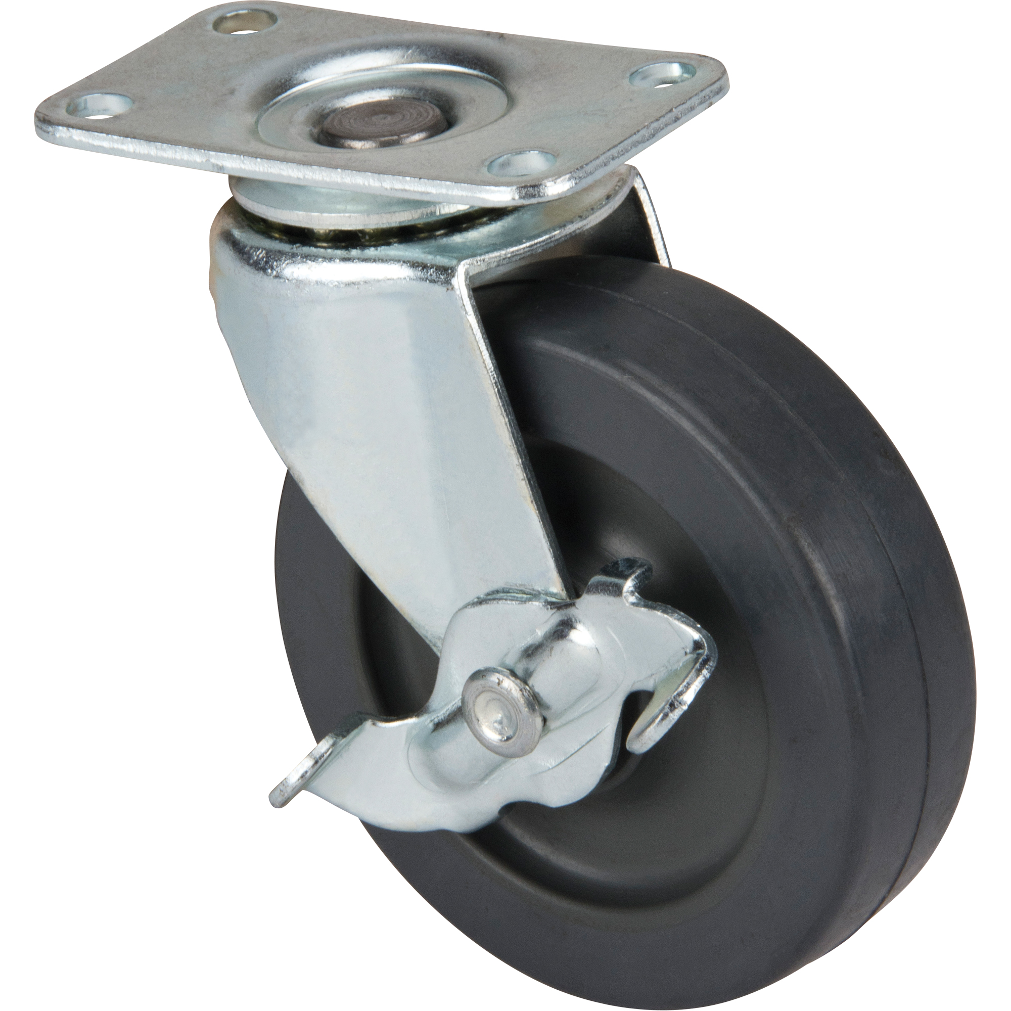 Roulette à usage général, Pivotant avec frein, 3" (76 mm), Caoutchouc, 90 lb (40,8 kg)