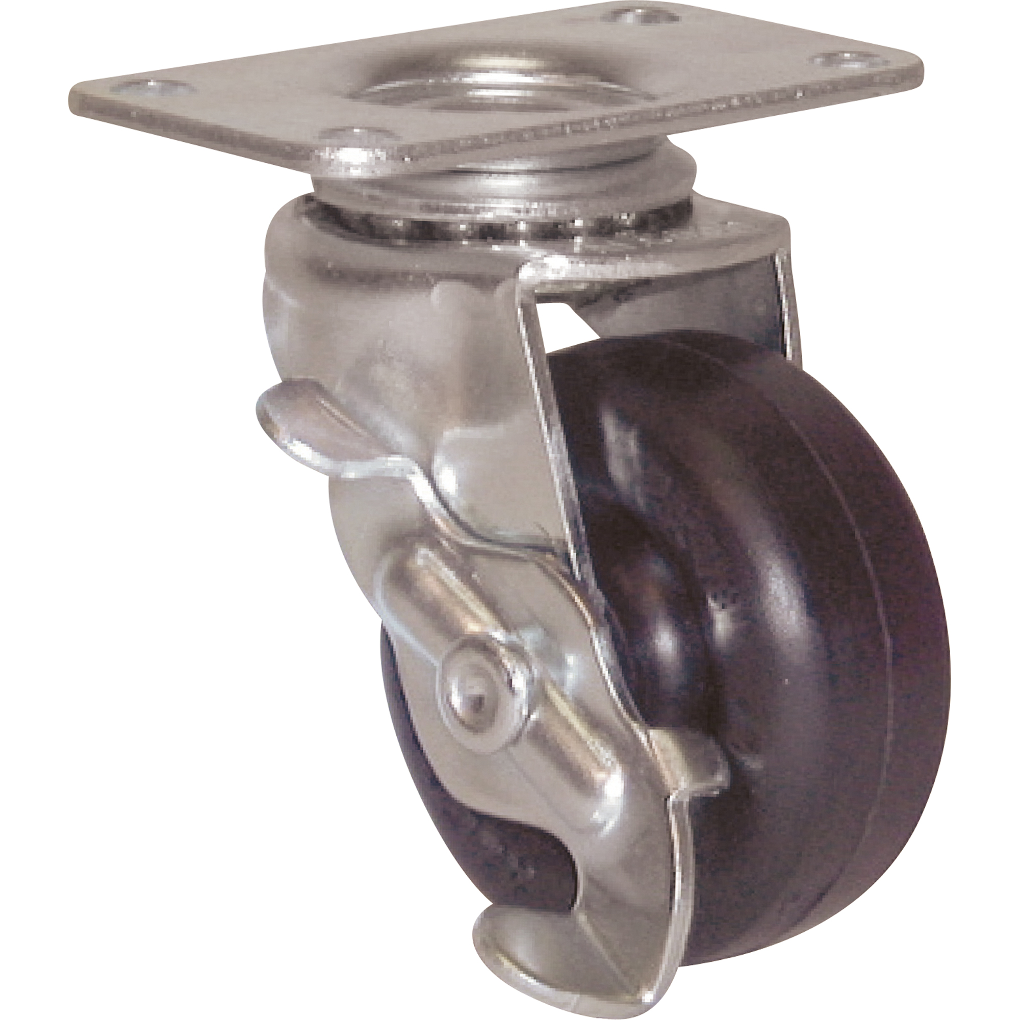 Roulette à usage général, Fixe avec frein, 2" (51 mm), Caoutchouc, 80 lb (36 kg)
