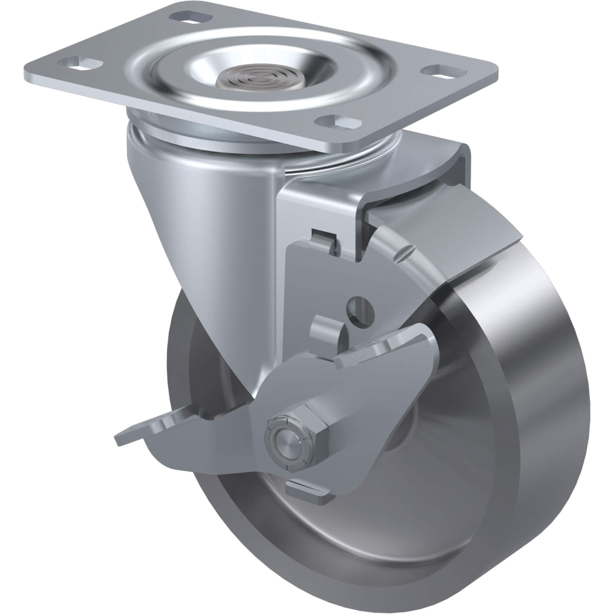 Roulette à usage général, Pivotant avec frein, 4" (101,6 mm), Acier, 300 lb (136 kg)