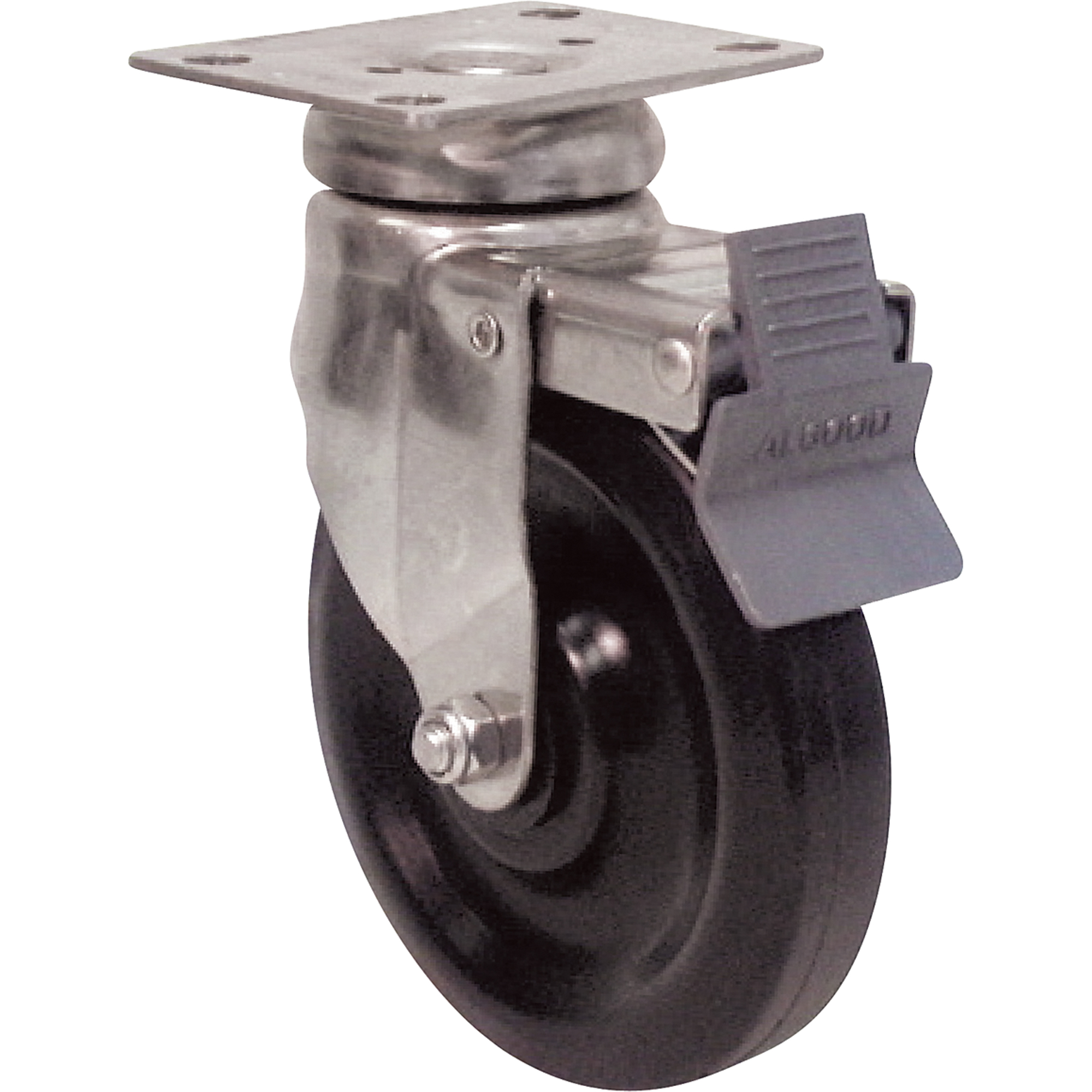 Roulette à usage général, Fixe avec frein, 5" (127 mm), Uréthane, 300 lb (136 kg)