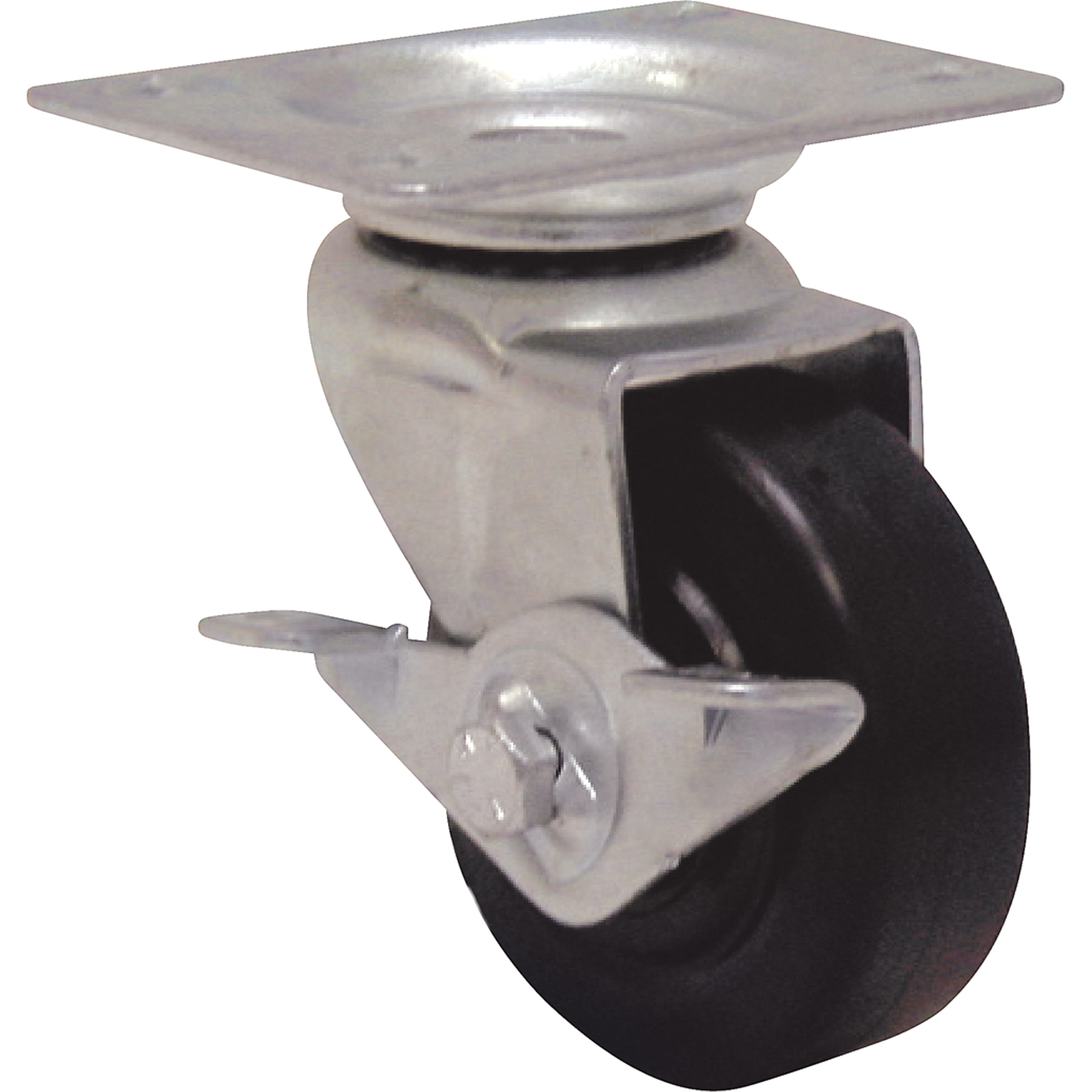 Roulette à usage léger, Fixe avec frein, 4" (101,6 mm), Caoutchouc, 150 lb (68 kg)