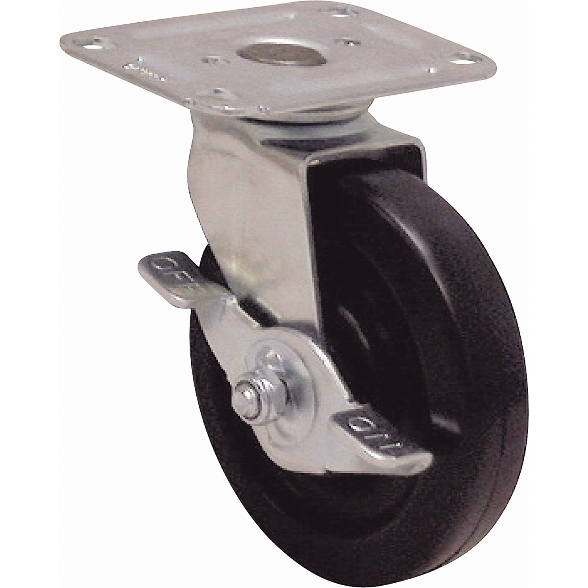 Roulette à usage léger, Fixe avec frein, 3" (76 mm), Acier, 250 lb (113 kg)