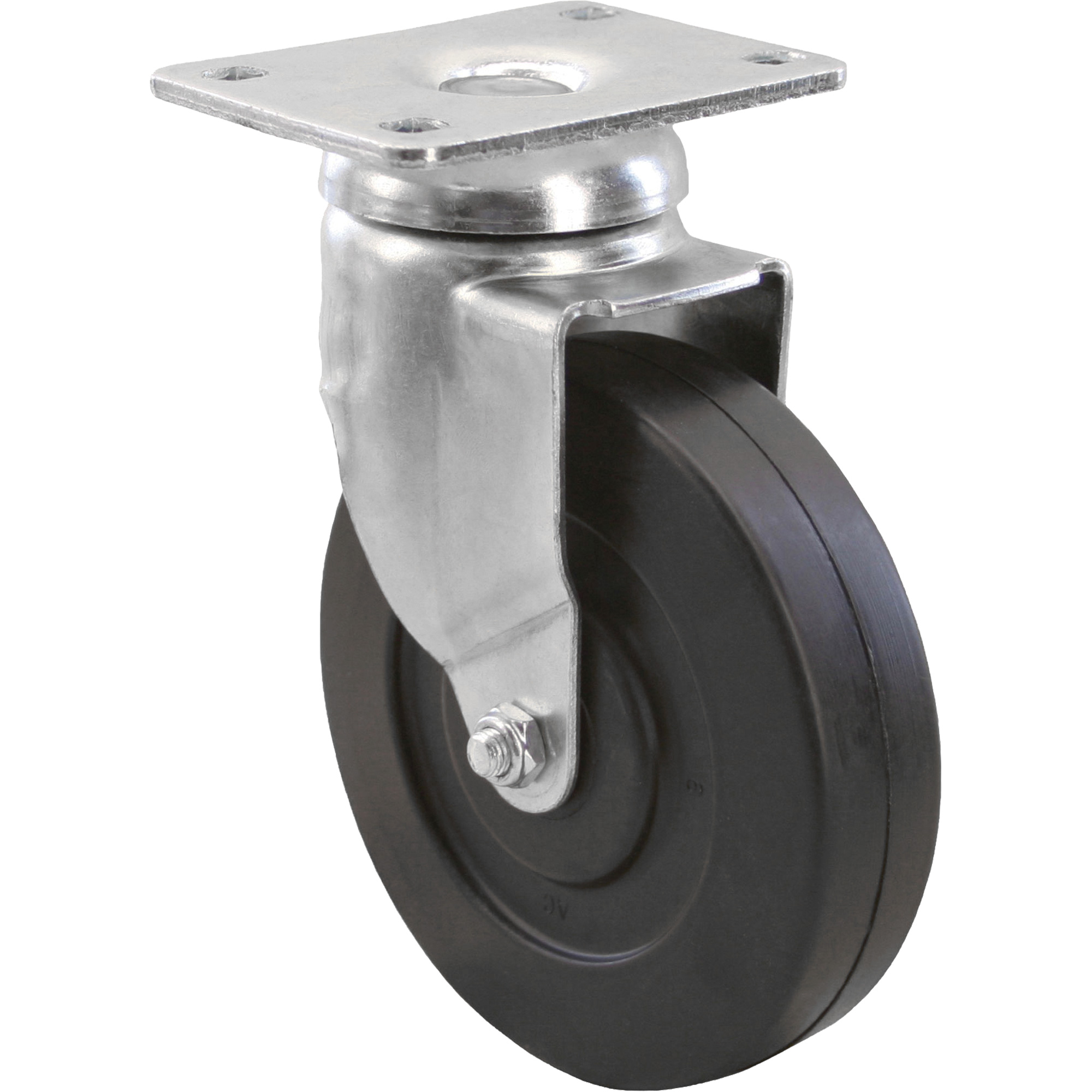 Roulette à usage moyen, Pivotant, 5" (127 mm), Caoutchouc, 275 lb (125 kg)