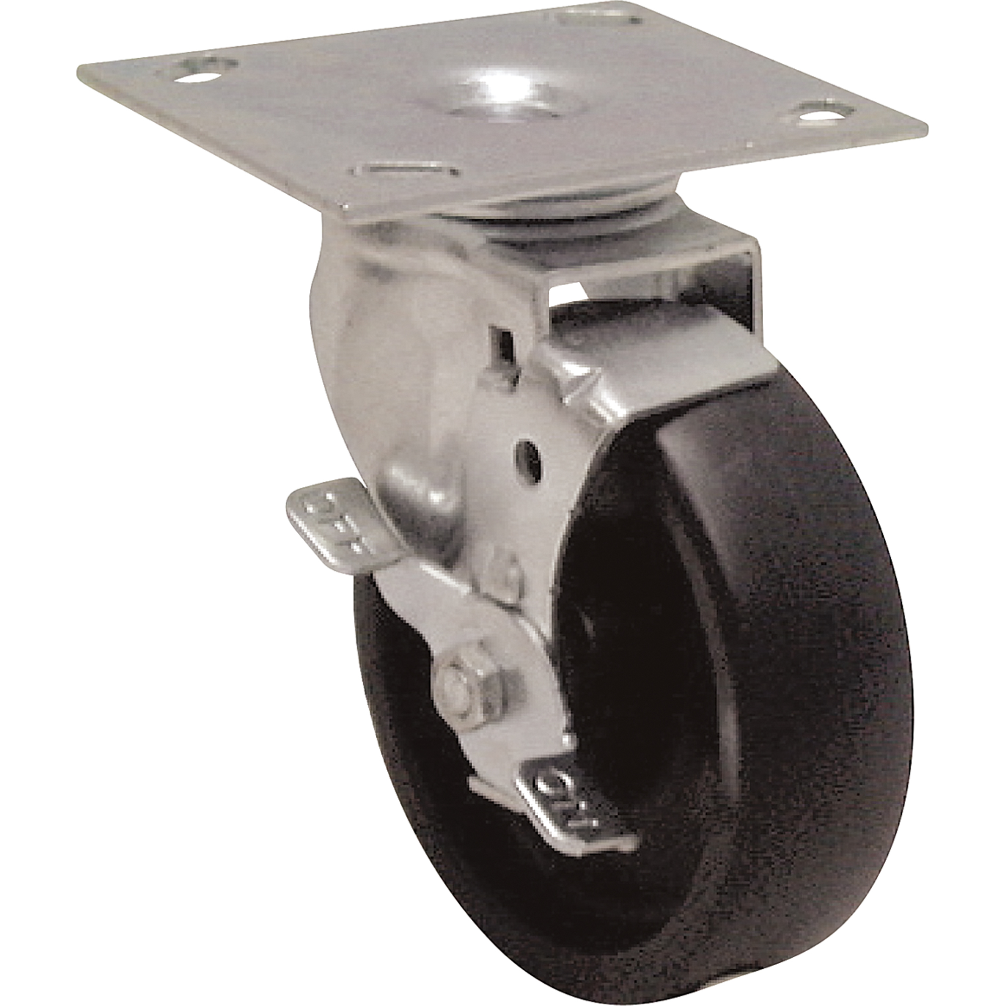 Roulette à usage moyen, Pivotant avec frein, 5" (127 mm), Polyoléfine, 450 lb (204 kg)
