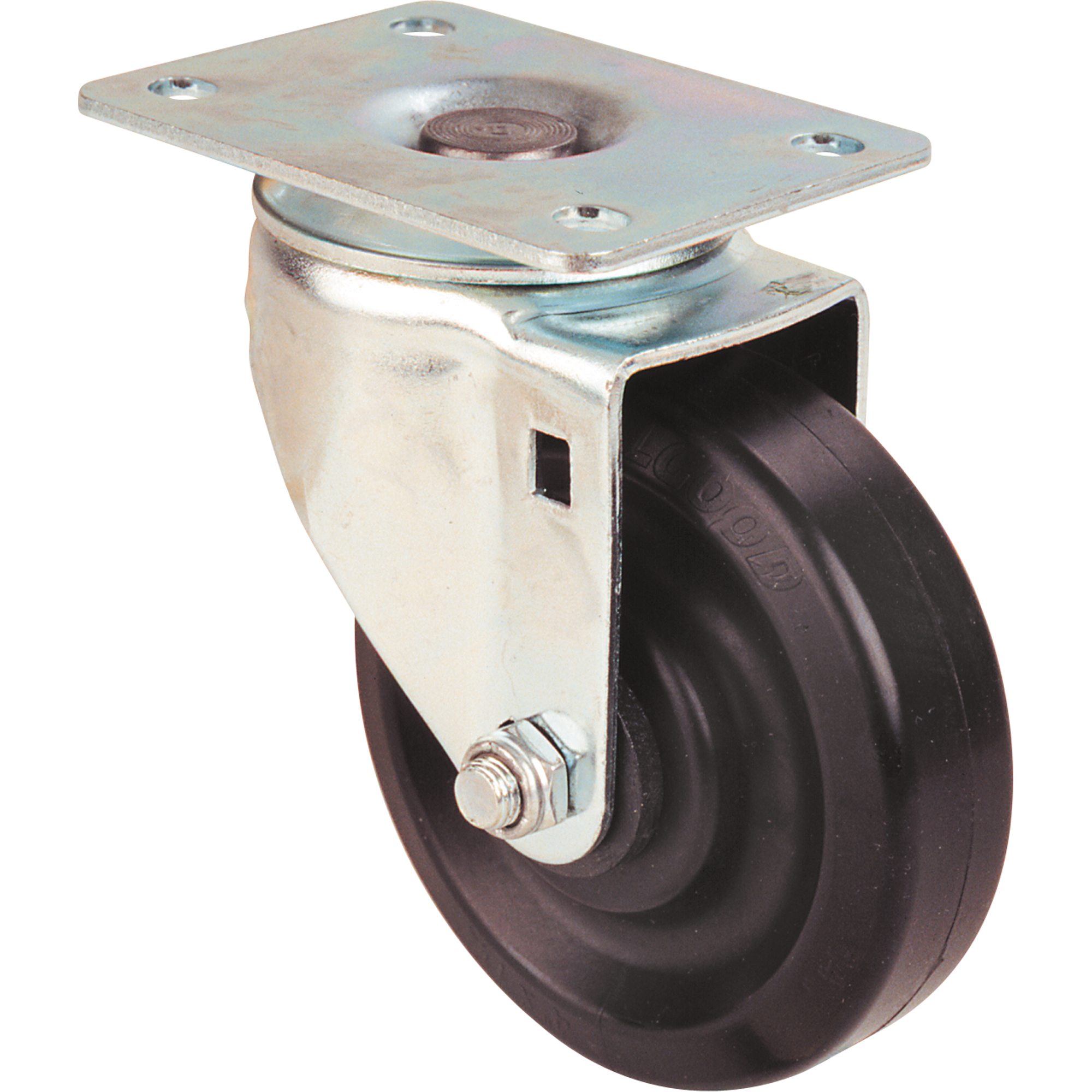Roulette robuste, Pivotant, 5" (127 mm), Caoutchouc moulé, 350 lb (158,8 kg)