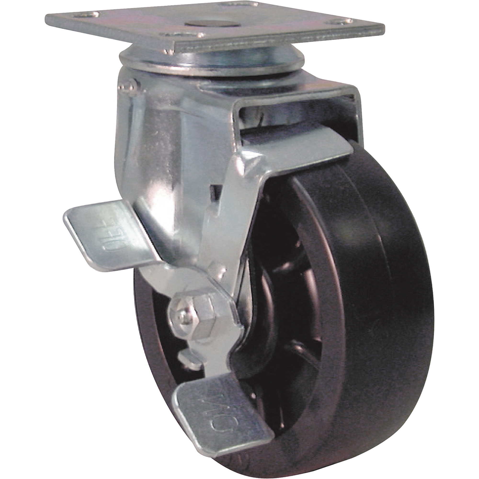 Roulettes robustes EMaxx à cheville, Pivotant avec frein, 6" (152,4 mm), Plastique/nylon, 1150 lb (521 kg)