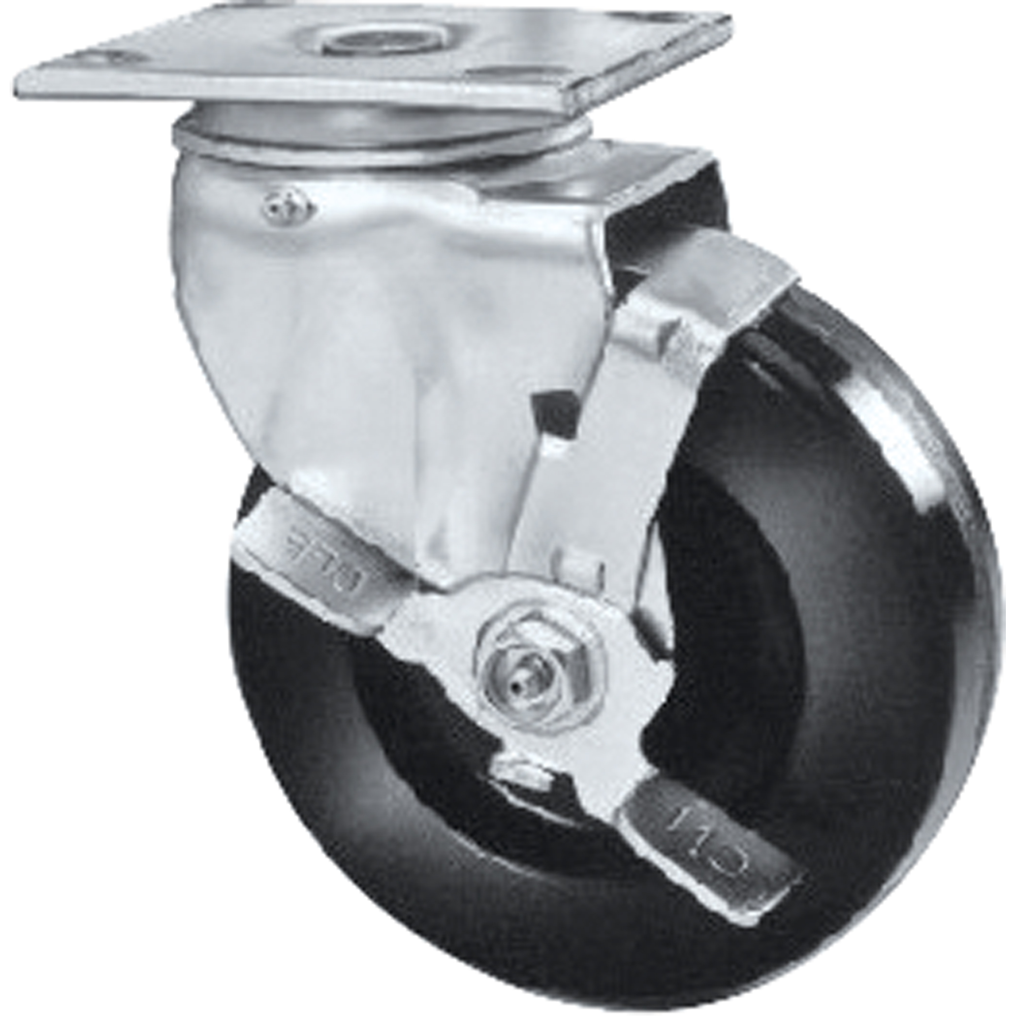 Roulettes robustes EMaxx à cheville, Pivotant avec frein, 4" (101,6 mm), Acier, 700 lb (317 kg)