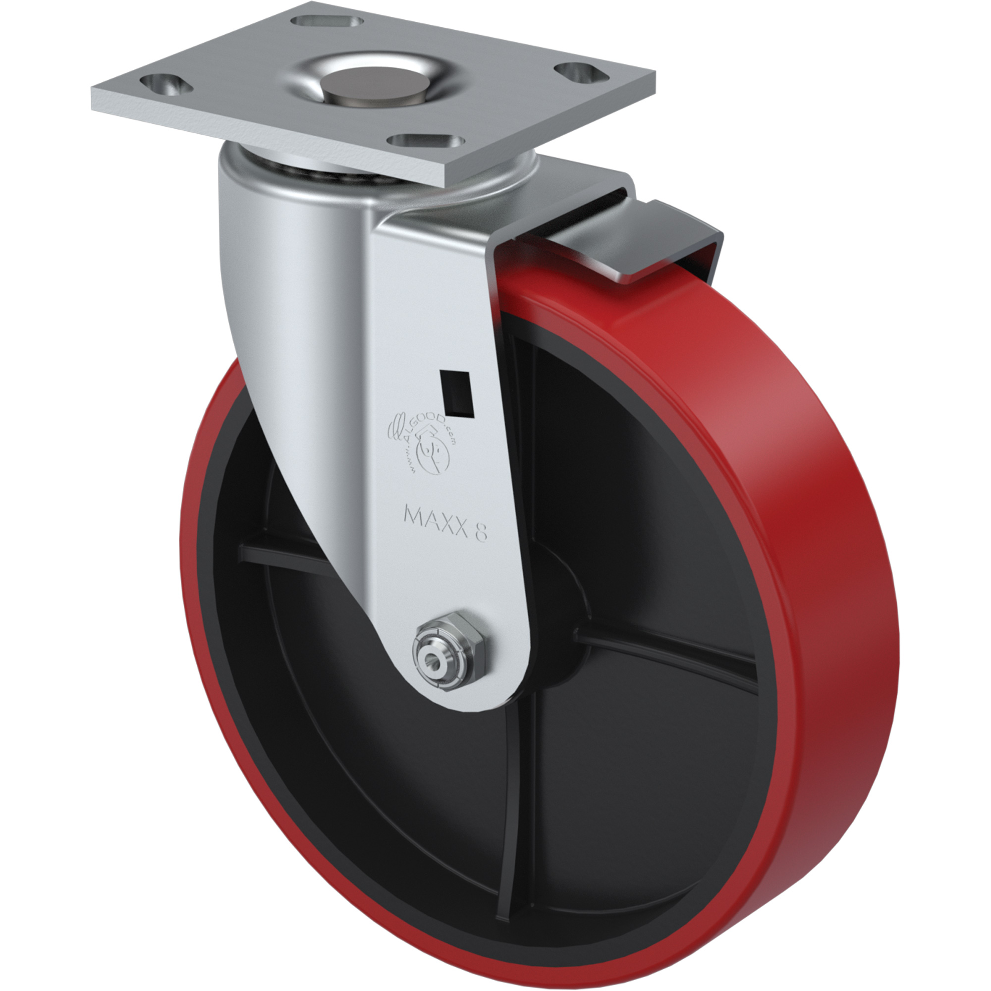 Roulettes robustes EMaxx à cheville, Pivotant avec frein, 8" (203,2 mm), Uréthane moulé, 900 lb (408 kg)