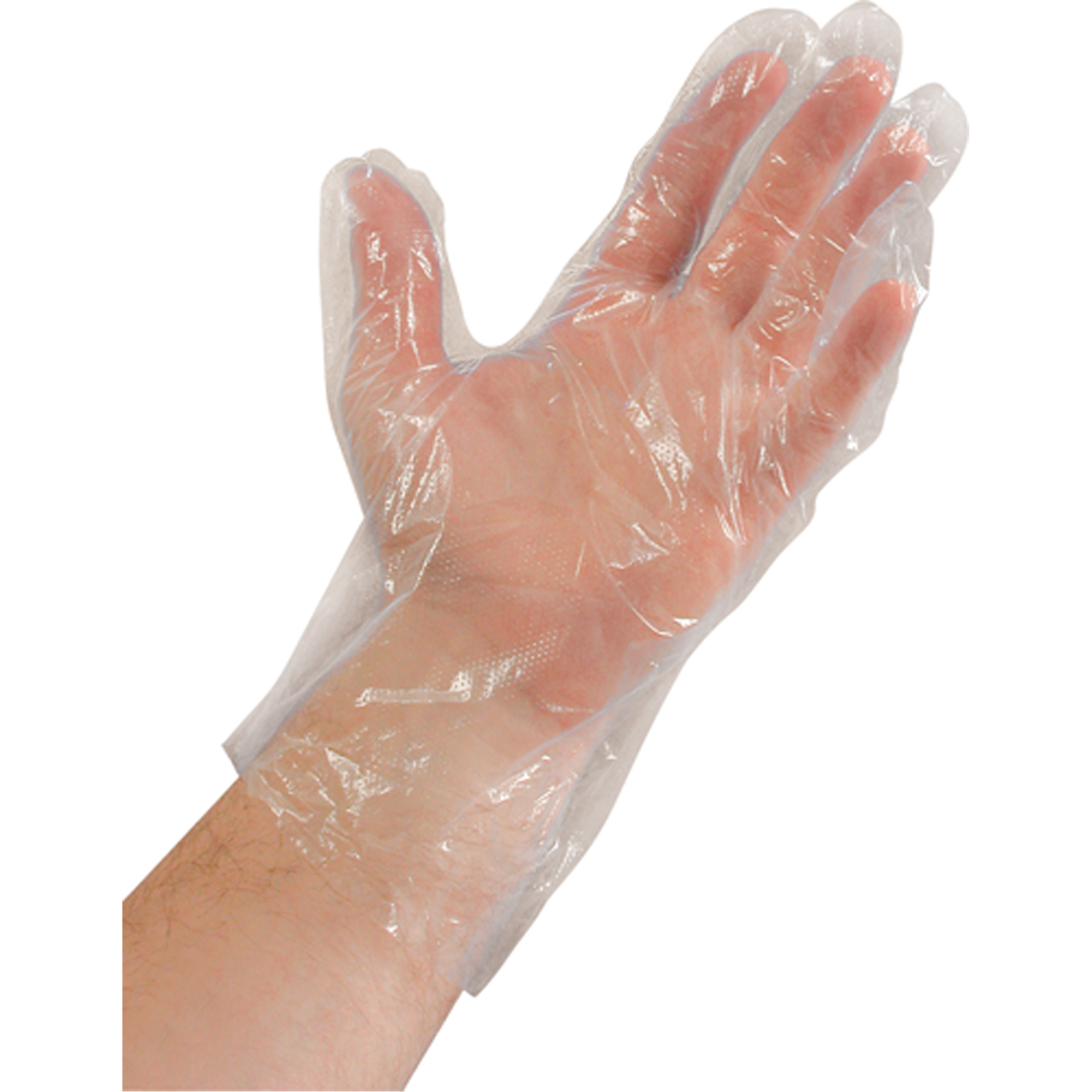 Gants jetables, Grand, Polyéthylène, 0,02 mil, Sans poudre, Transparent