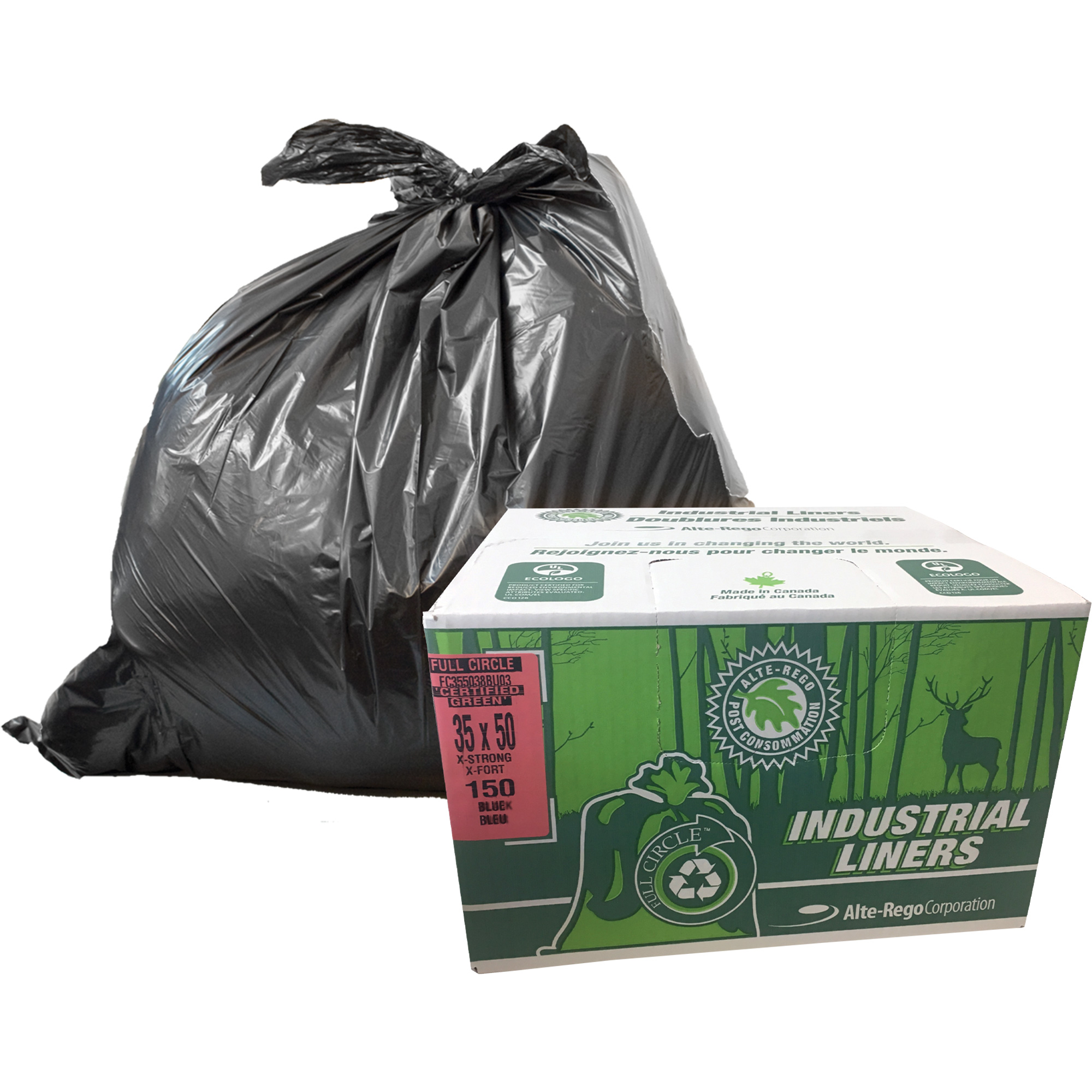 Sacs à déchets EcoLogoMD, T-Fort, 48" la x 60" lo, Transparent, Capacité 246,05 L (65 gal.)
