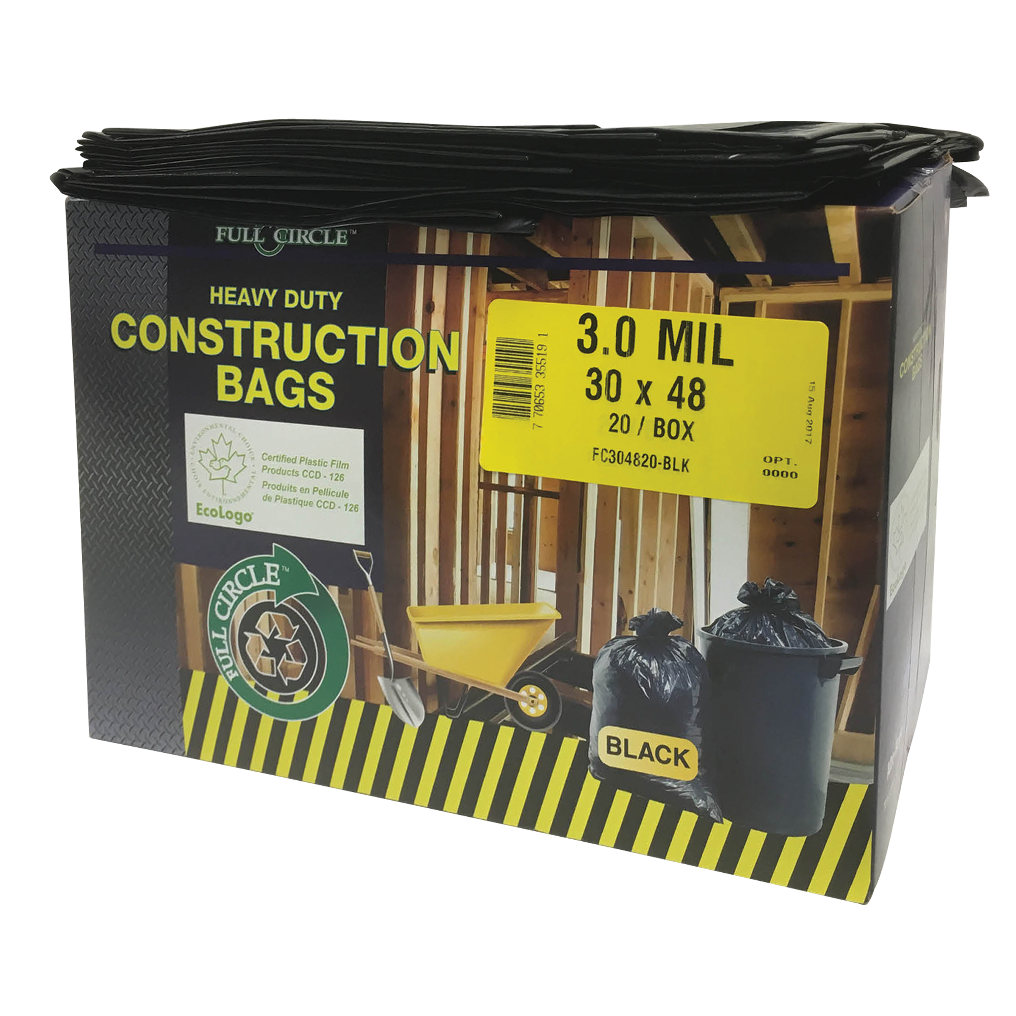 Sacs pour déchets pour entrepreneurs, Fort, 30" la x 48" lo, 3 mils, Noir, Capacité 113,56 L (30 gal.)