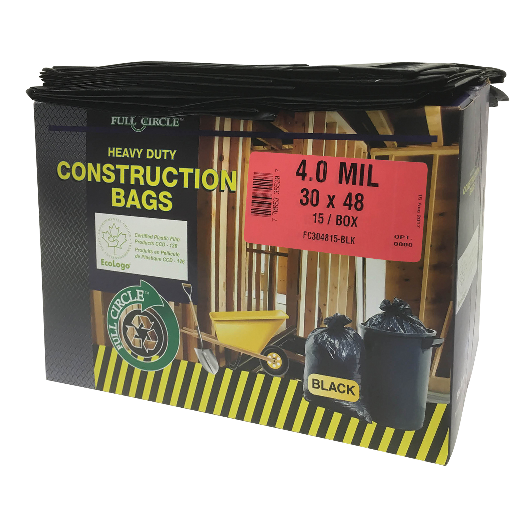 Sacs pour déchets pour entrepreneurs, Fort, 30" la x 48" lo, 4 mils, Noir, Capacité 124,91 L (33 gal.)
