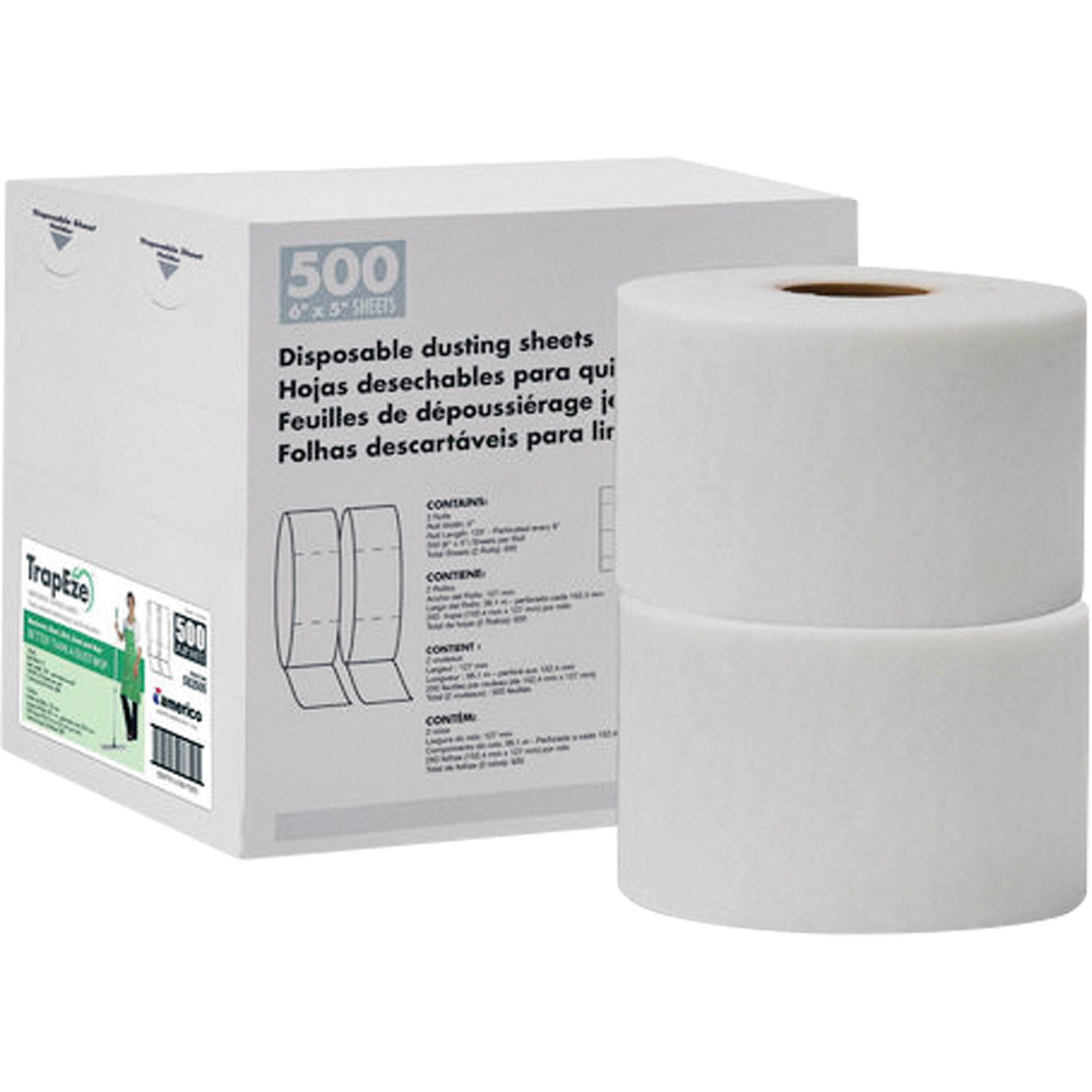 Feuilles à épousseter jetables en double rouleau TrapEzeMD, Polyester, Blanc