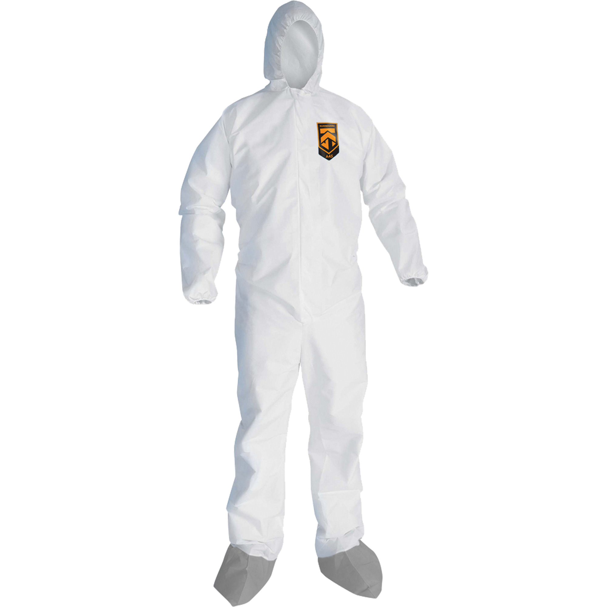 Combinaison de protection contre les liquides et les particules A45 KleenGuardMC avec sabot antidérapant, 3T-Grand, Gris/Blanc, Microporeux