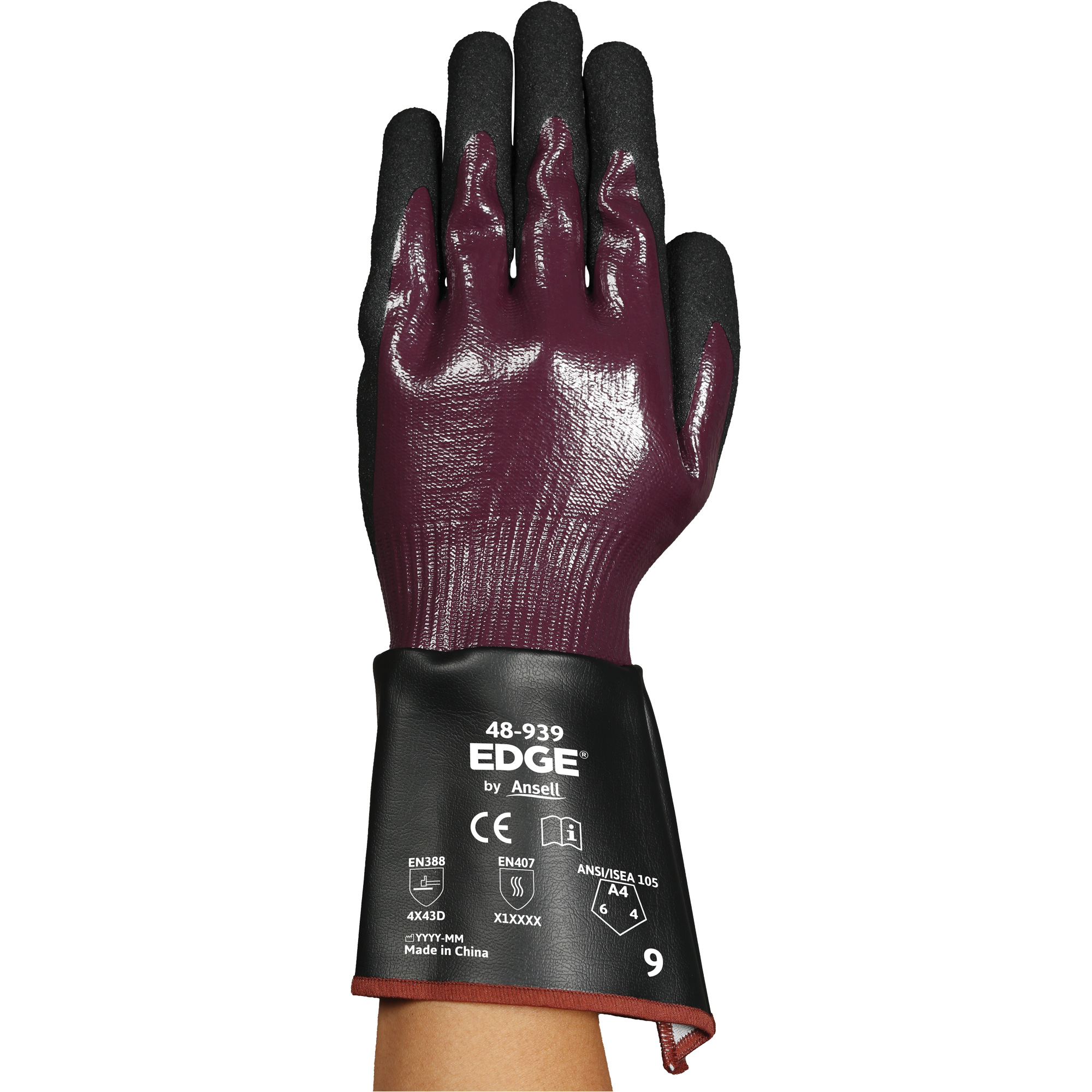 Gants à manchette 48-939 EDGEMD, Taille 11, Calibre 13, Revêtement Nitrile, Enveloppe en Polyester/PEHP/Spandex, ASTM ANSI niveau A4