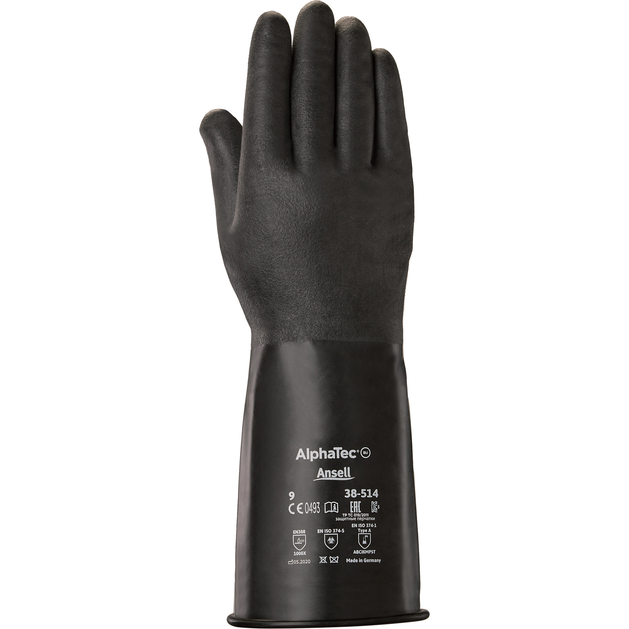 Gants AlphaTecMD 38-514, Taille 9, 14" lo, Caoutchouc butyle, 14 mils