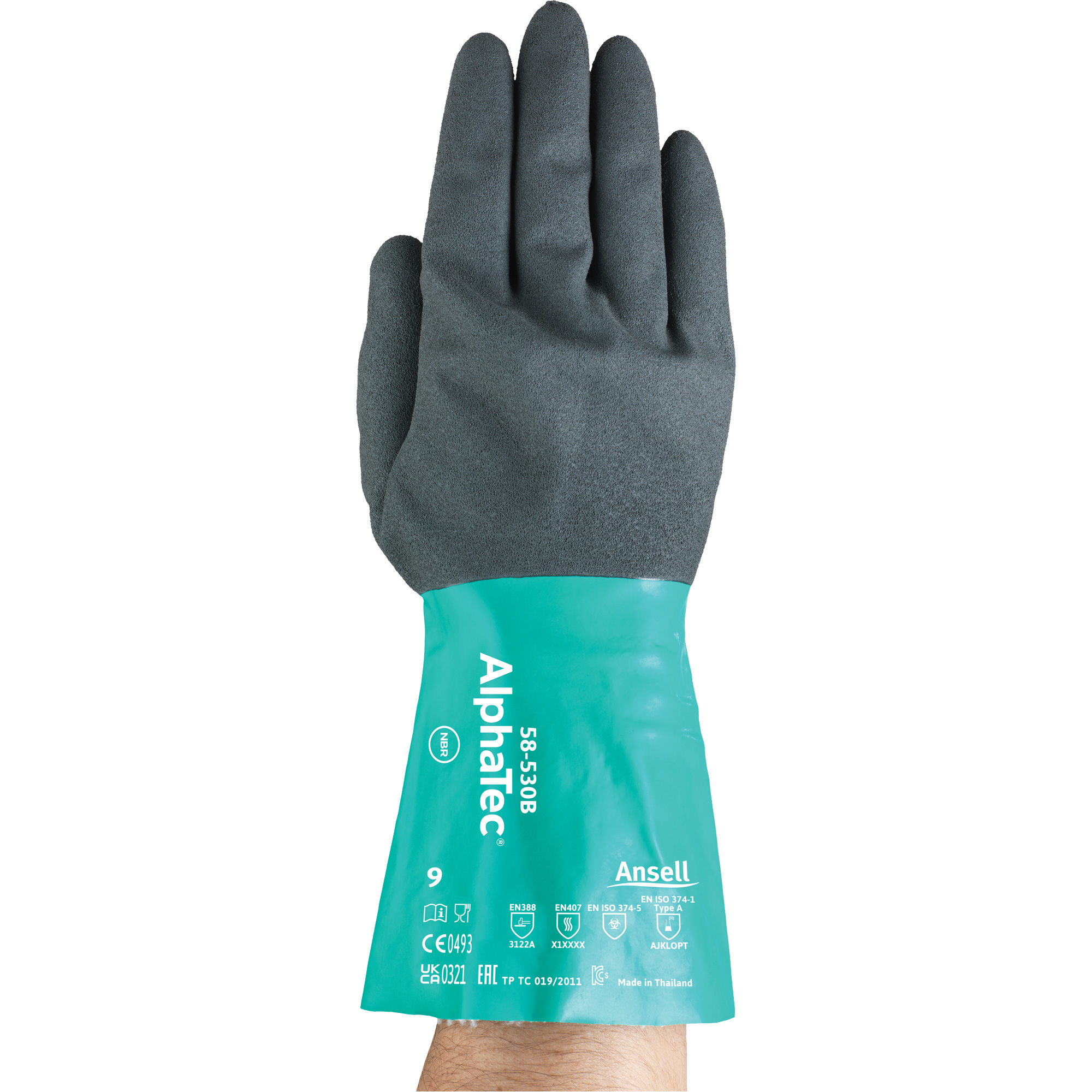 Gants AlphaTecMD 58-530, Taille T-Grand/10, 12" lo, Nitrile, Doublure en Acrylique, 13 mils
