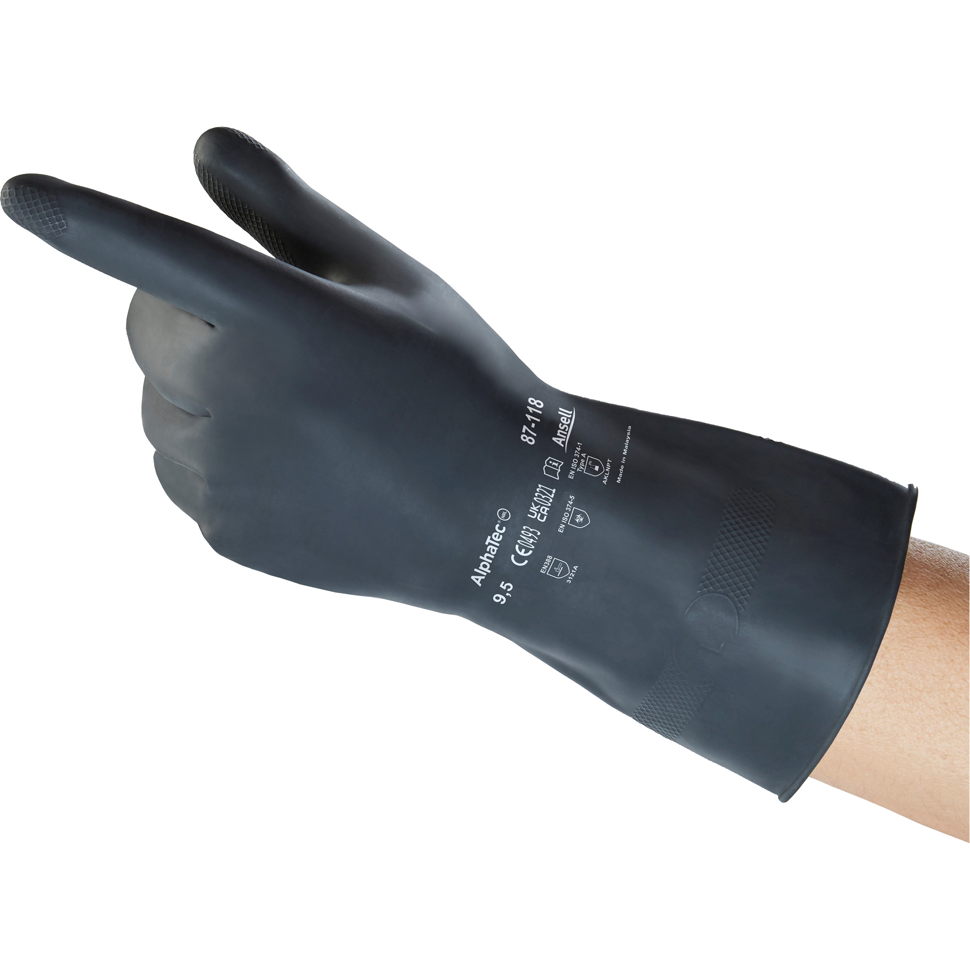 Gants AlphaTecMD 87-118, Taille 2T-Grand/10,5, 12" lo, Latex de caoutchouc, Doublure en Ouatée, 30 mils