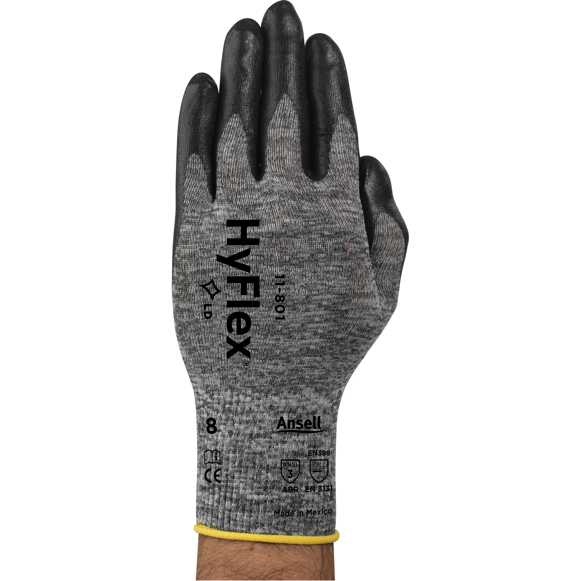 Gants HyflexMD 11-801, 10/T-Grand, Rêvetement Mousse de nitrile, Calibre 15, Enveloppe en Nylon