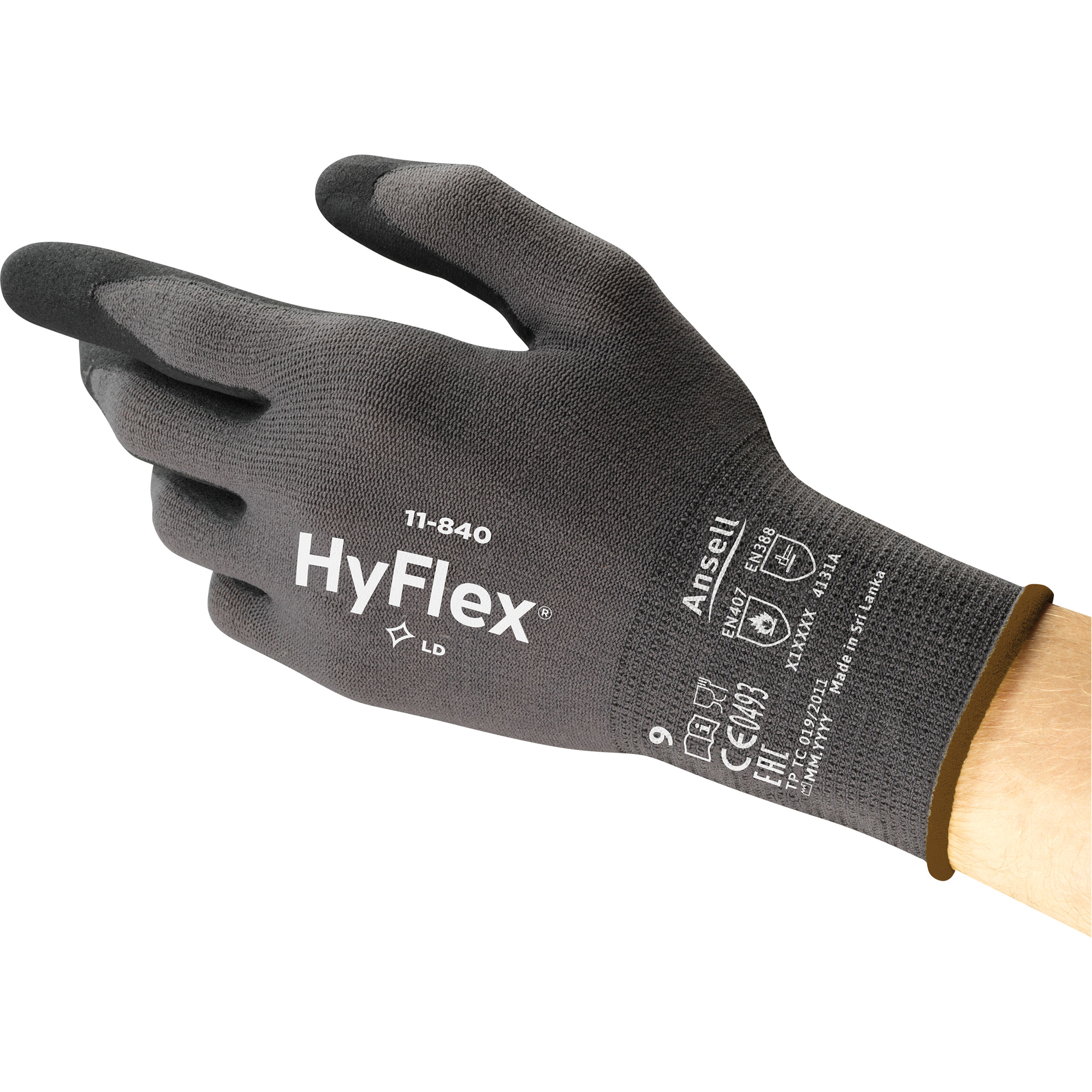Gants HyFlexMD 11-840, 9/Grand, Rêvetement Mousse de nitrile, Calibre 15, Enveloppe en Nylon
