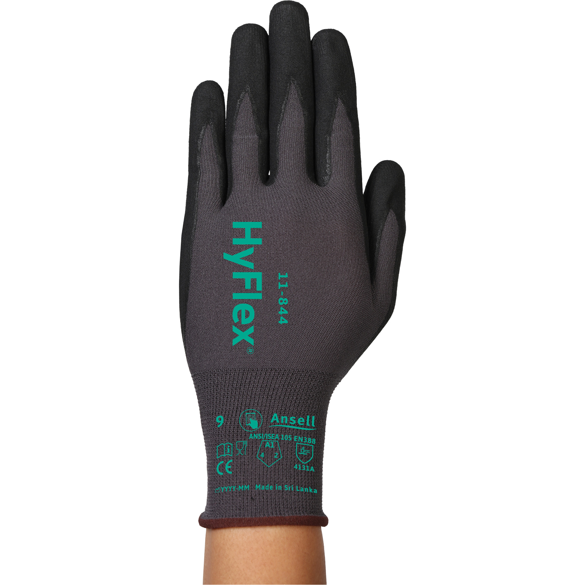 Gants HyflexMD 11-844, Taille 12/3T-Grand, Calibre 15, Revêtement Mousse de nitrile, Enveloppe en Nylon/Spandex, ASTM ANSI niveau A1/EN 388 niveau 1/EN 388 niveau A