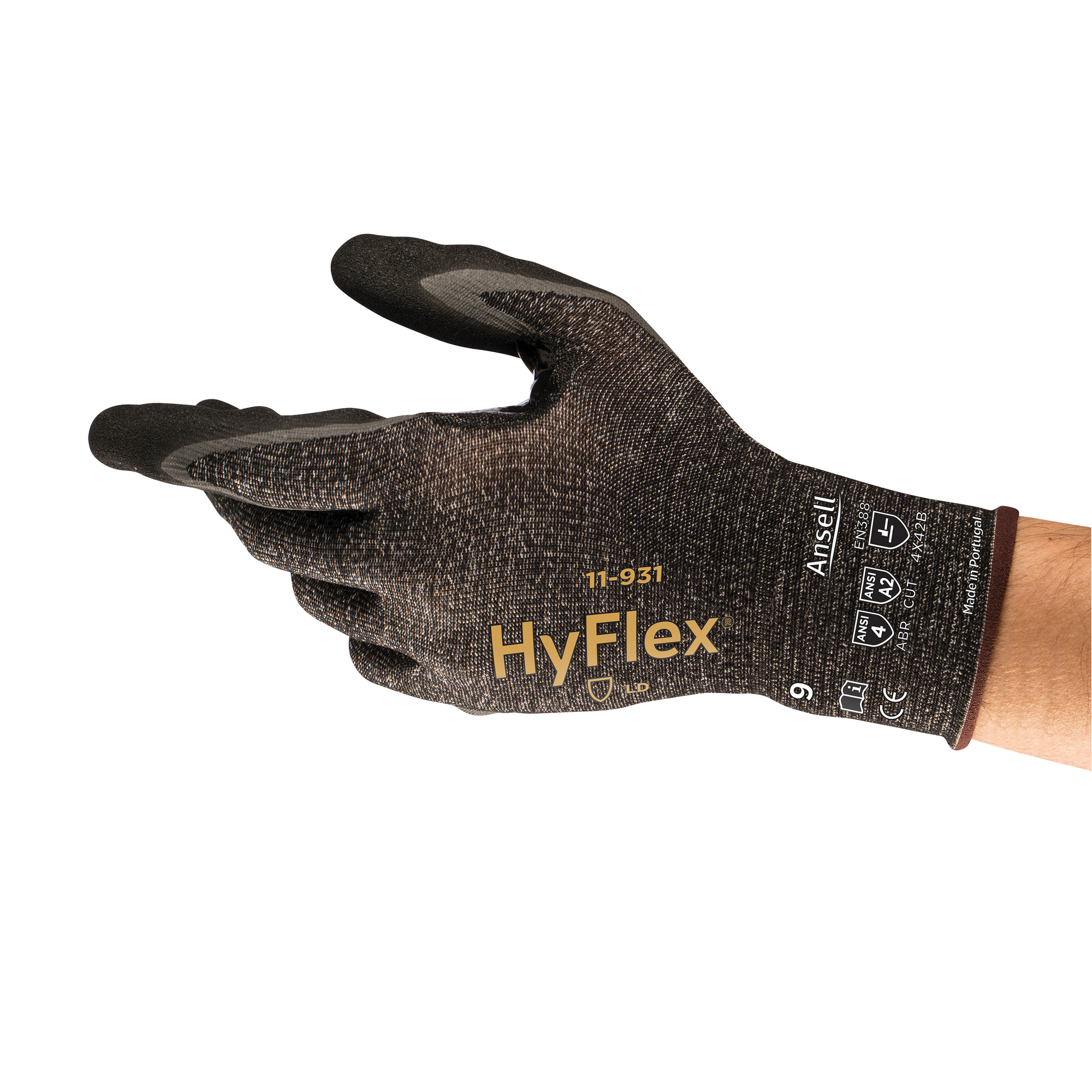 Gants légers à paume trempée HyflexMD 11-931, Taille T-Grand/10, Calibre 18, Revêtement Mousse de nitrile, Enveloppe en DyneemaMD, ASTM ANSI niveau A2/EN 388 niveau B