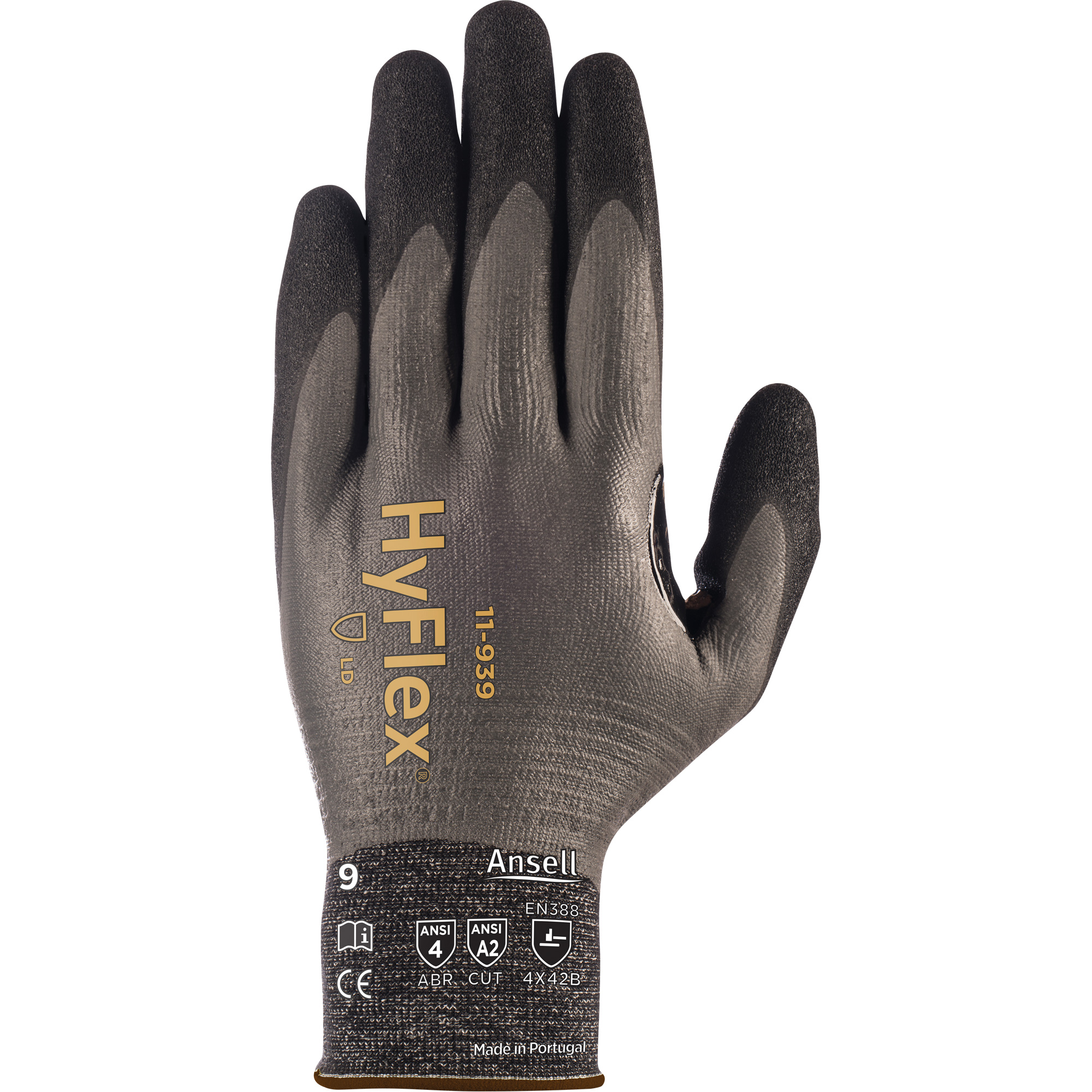 Gants légers entièrement trempés HyflexMD 11-939, Taille T-petit/6, Calibre 18, Revêtement Mousse de nitrile, Enveloppe en DyneemaMD, ASTM ANSI niveau A2/EN 388 niveau B