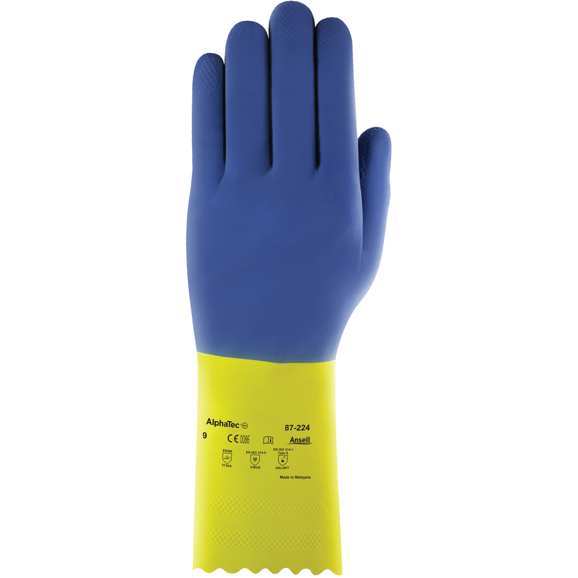 Gants pour service moyen modèle 87-224 AlphaTecMD, Taille 9, 13" lo, Néoprène/Latex de caoutchouc, Doublure en Coton, 27 mils