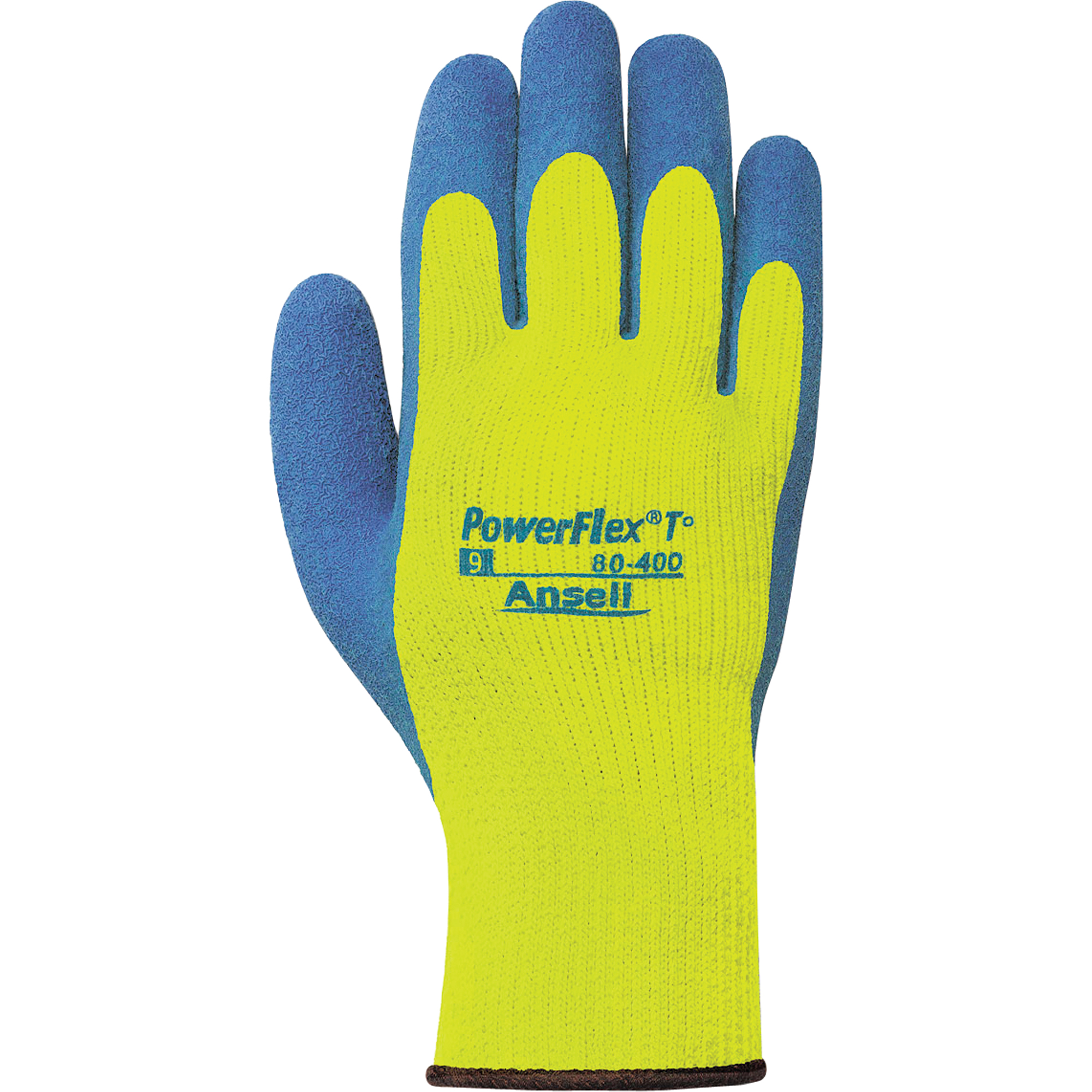 Gants PowerFlexMD T° Hi VizMC 80-400, 11/2T-Grand, Rêvetement Latex de caoutchouc, Calibre 7, Enveloppe en Tissu éponge