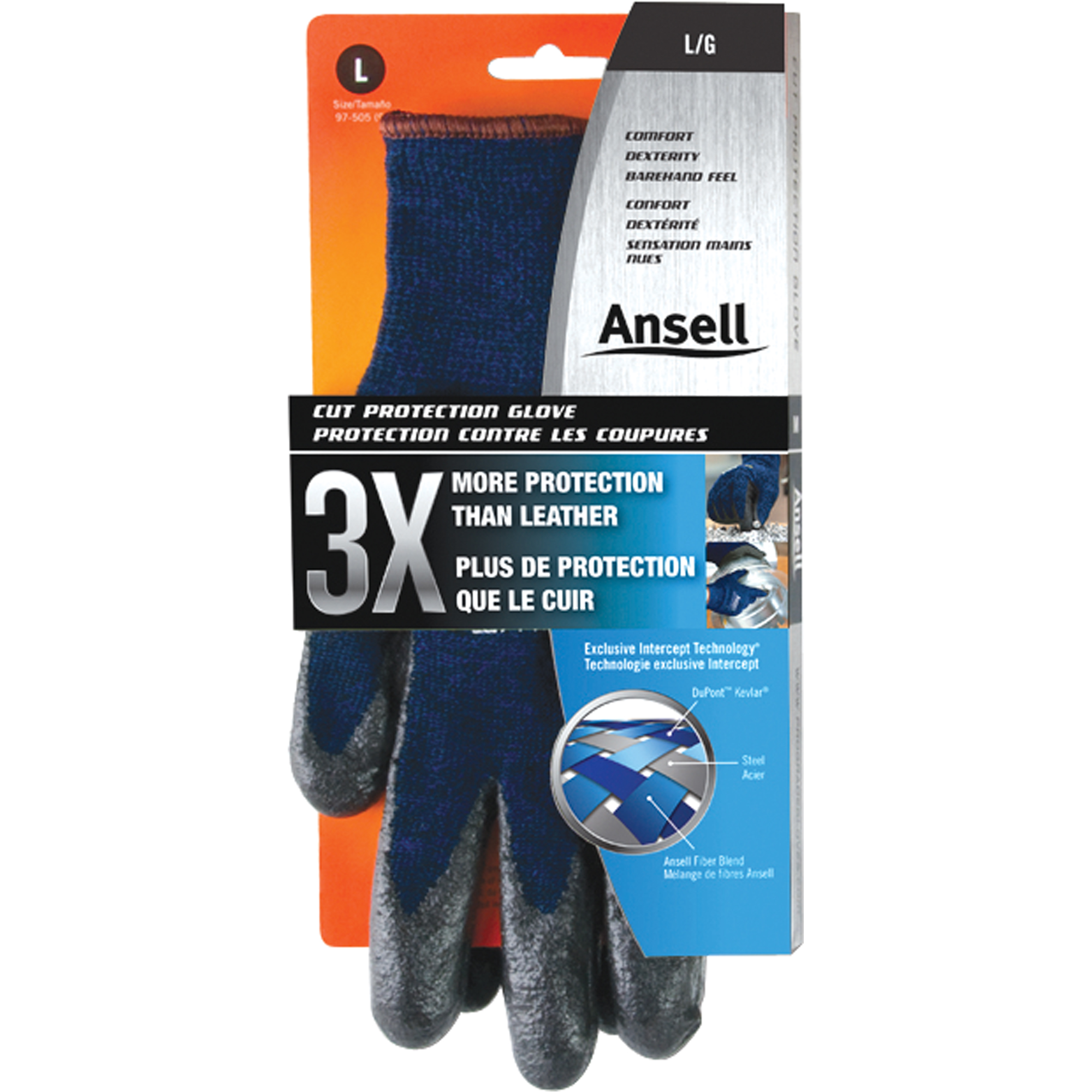 Gants résistant à la coupure, emballage pour détaillant , Taille Grand/10, Calibre 13, Revêtement Mousse de nitrile, Enveloppe en KevlarMD, ANSI/ISEA 105 niveau 4