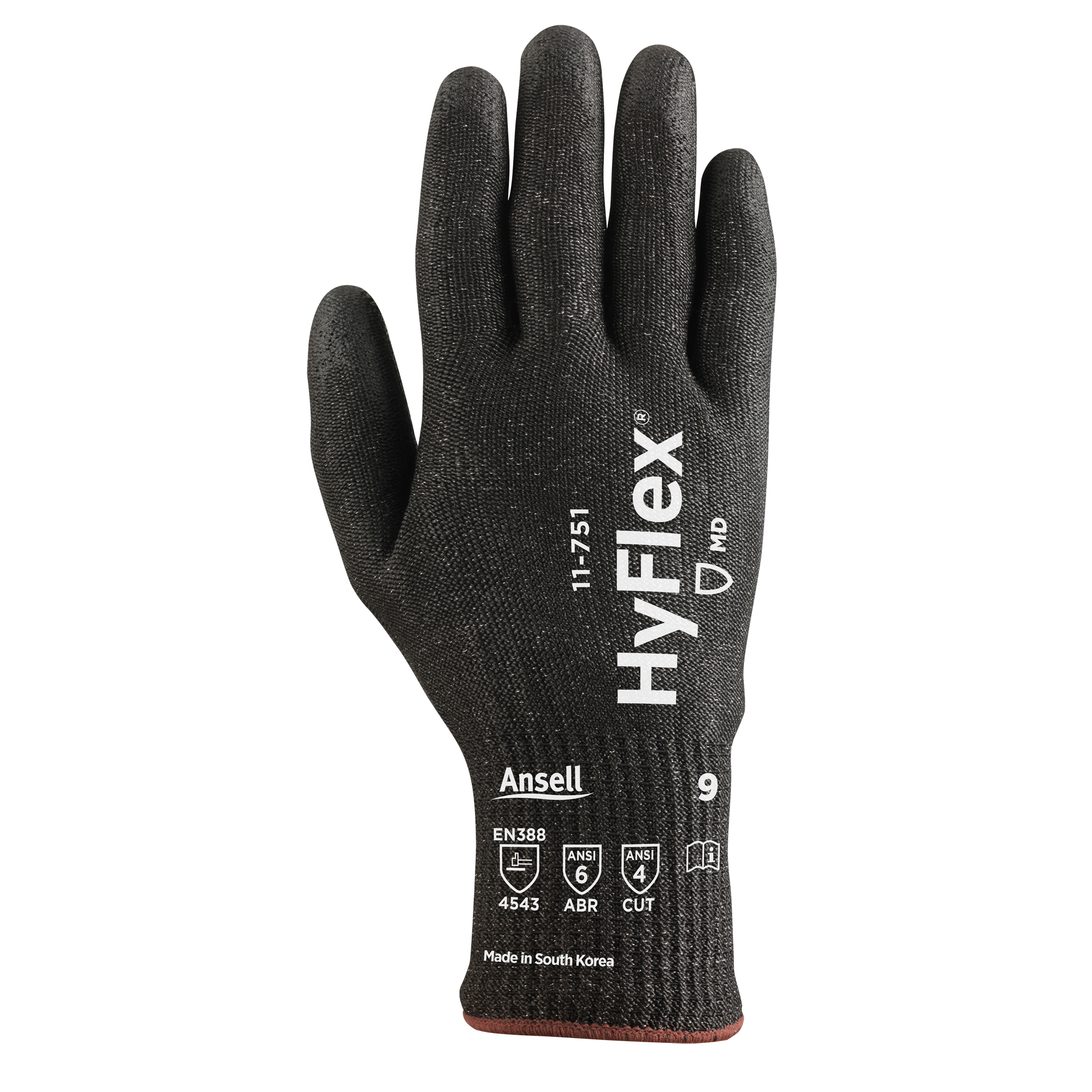 Gants résistant aux coupes HyFlexMD 11-751, Taille Grand/9, Calibre 10, Revêtement Polyuréthane, Enveloppe en Nylon/KevlarMD, ASTM ANSI niveau A4/EN 388 niveau C