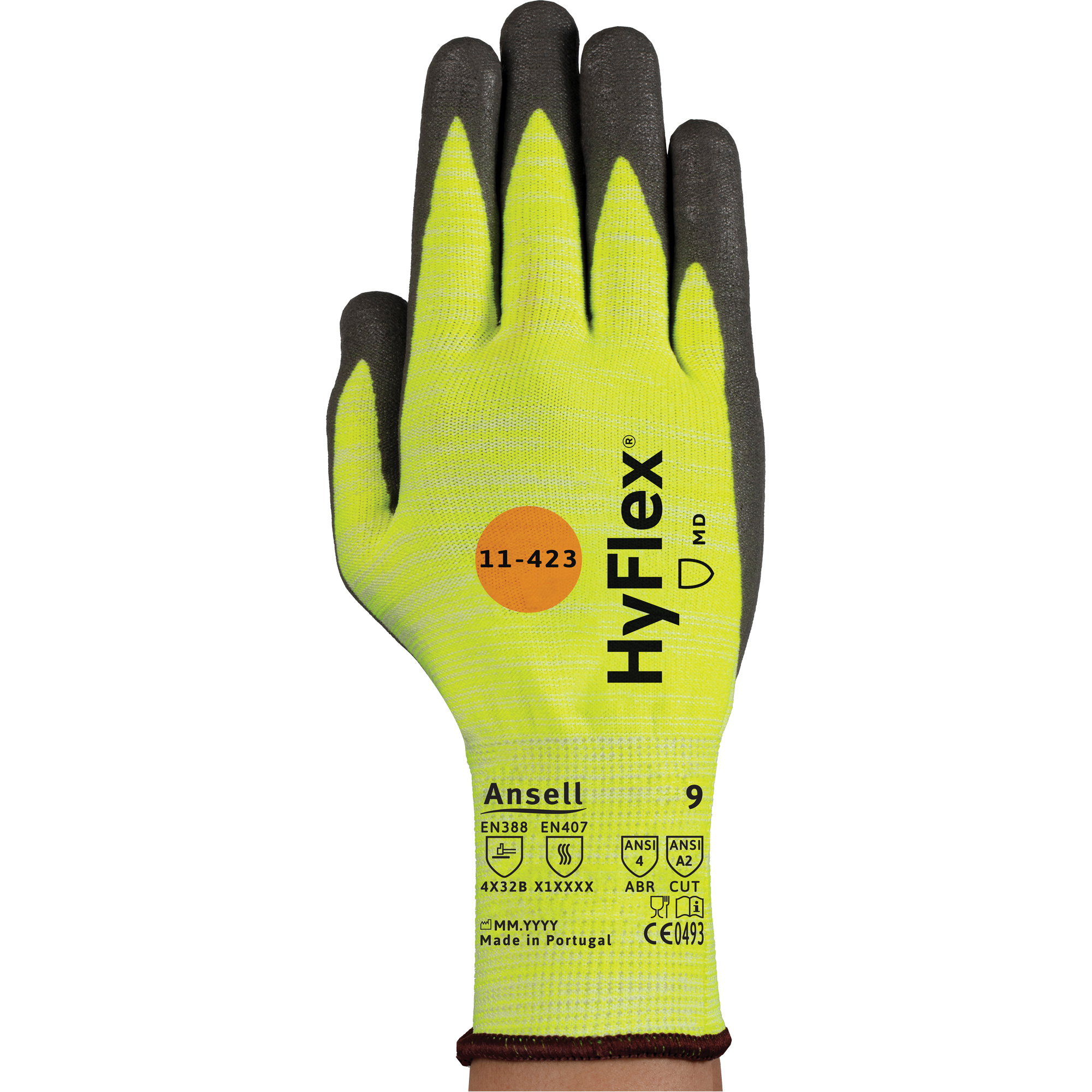 Gants résistant aux coupures HyflexMD 11-423, Taille 8, Calibre 13, Revêtement Polyuréthane/Nitrile, Enveloppe en Fibre de verre, ASTM ANSI niveau A2/EN 388 niveau B