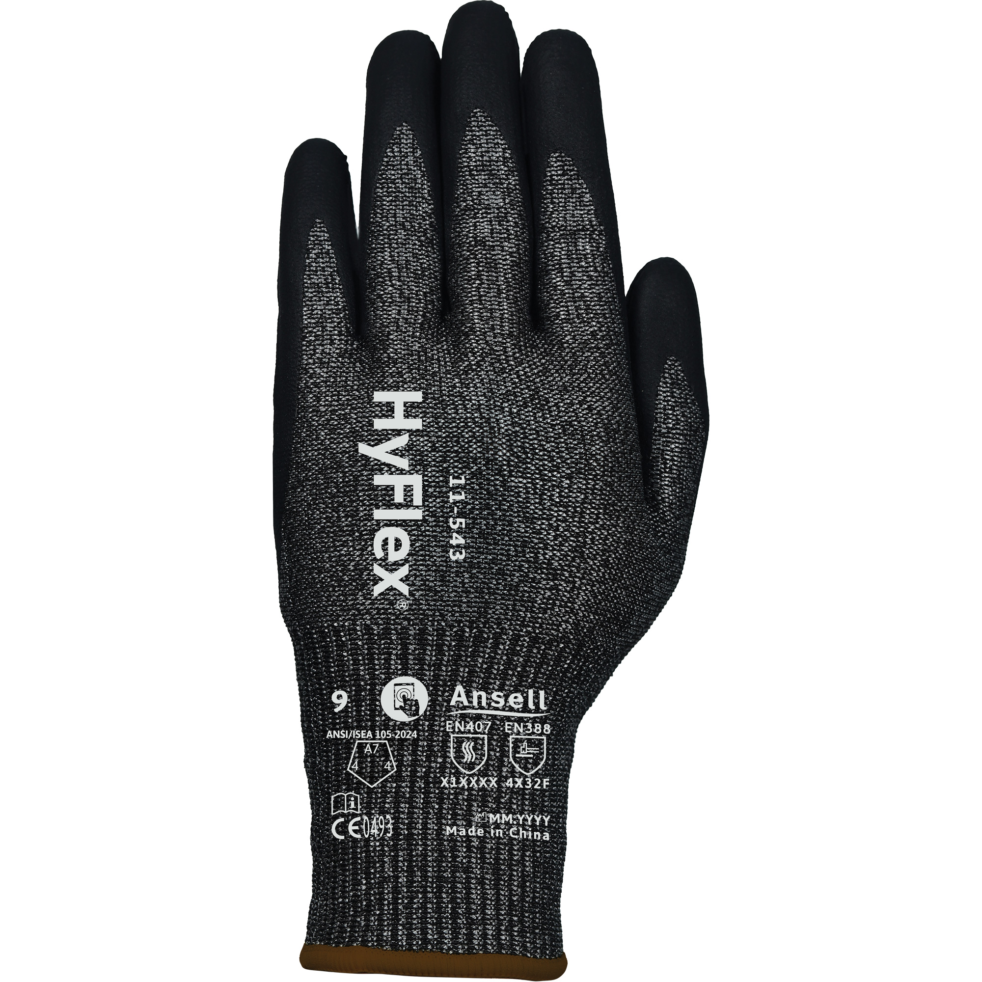 Gants résistants à la coupe HYFLEXMD 11-543, Taille 11, Calibre 13, Revêtement Nitrile, Enveloppe en Nylon/Acier inoxydable/PEHP/Spandex, ASTM ANSI niveau A7/EN 388 niveau F