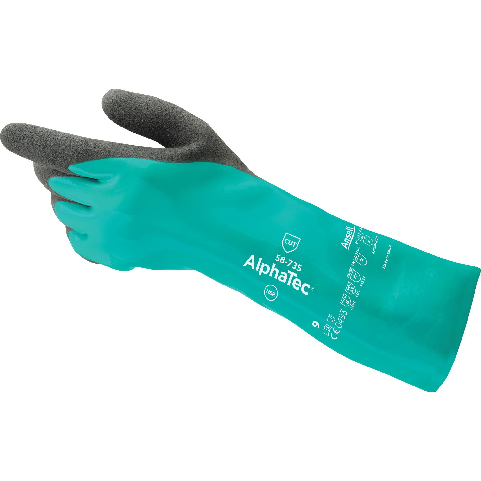 Gants résistants à la coupure et aux produits chimiques 58-735 AlphaTecMD, Taille 9, 13" lo, Nitrile, Doublure en Nylon, 39 mils