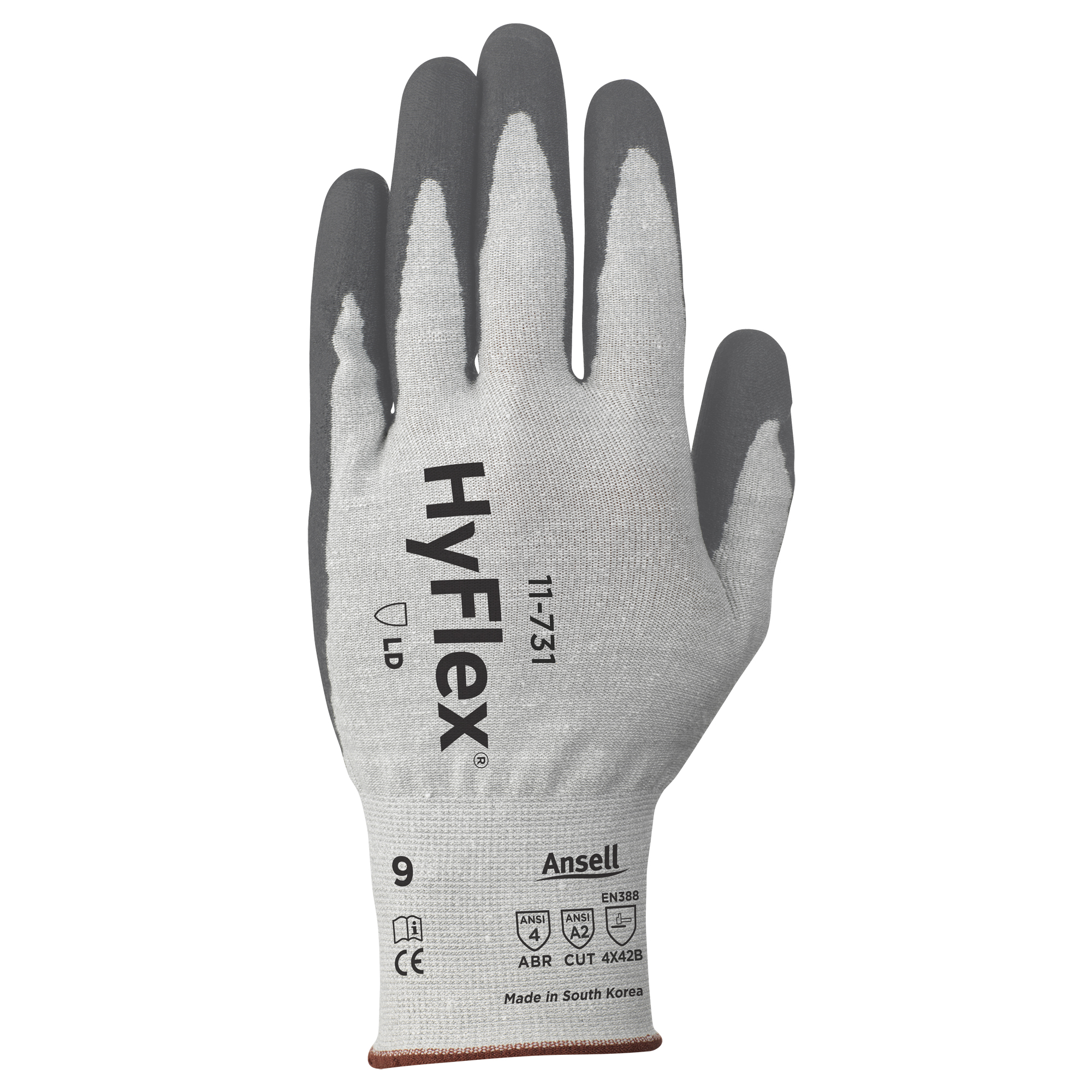 Gants résistants aux coupures HyFlexMD 11-731, Taille Moyen/8, Calibre 18, Revêtement Polyuréthane, Enveloppe en Nylon/Fibre de verre/PEHP/Spandex, ASTM ANSI niveau A2/EN 388 niveau B