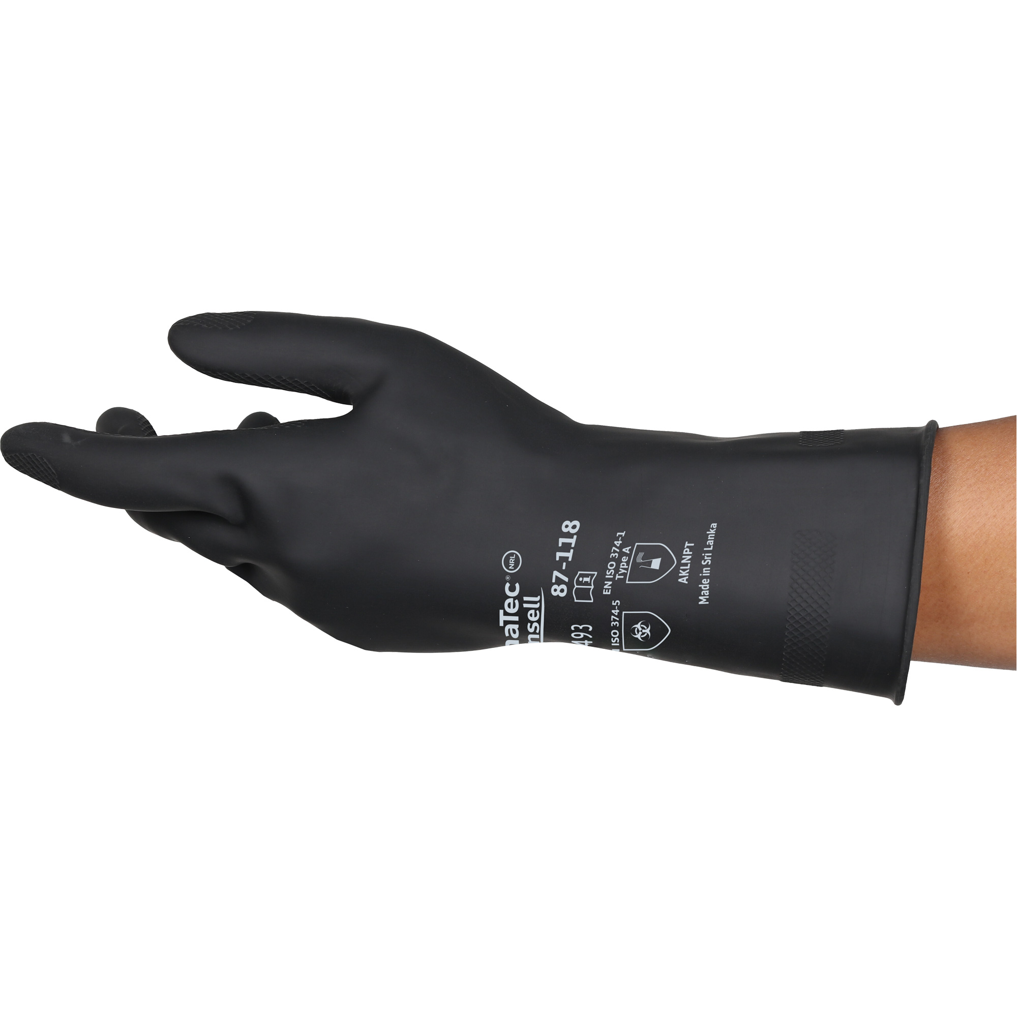Gants résistants aux produits chimiques AlphaTecMD 87-118, Taille Grand/9, 12,6" lo, Latex de caoutchouc, Doublure en Coton, 31-mil