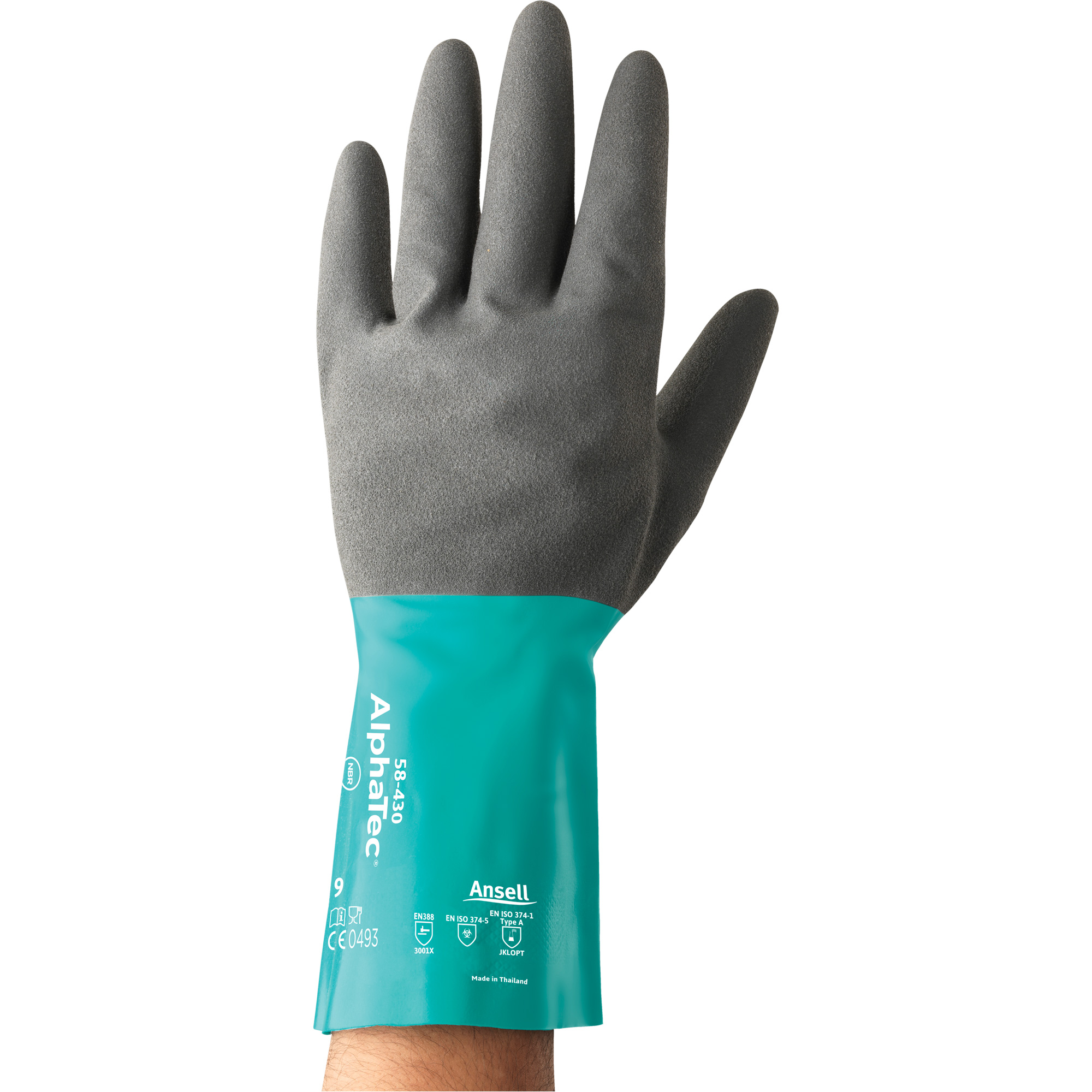 Gants résistants aux produits chimiques AlphaTecMD série 58-430, Taille 10, 13" lo, Nitrile, Doublure en Coton/Ouatée, 10 mils