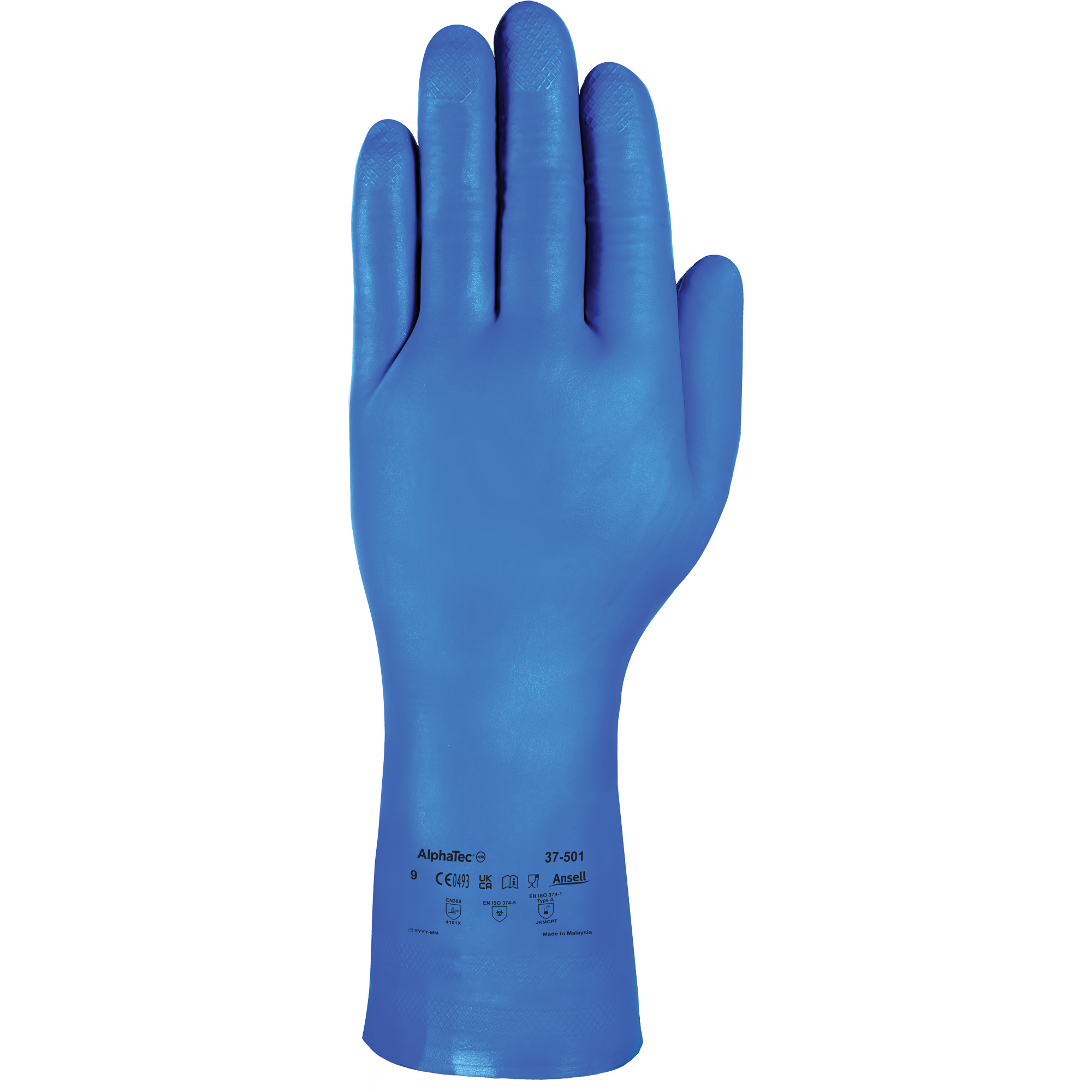Gants résistants aux produits chimiques bleus pour usage moyen AlphaTecMD 37-501, Taille 8, 13" lo, Nitrile, 16,5-mil
