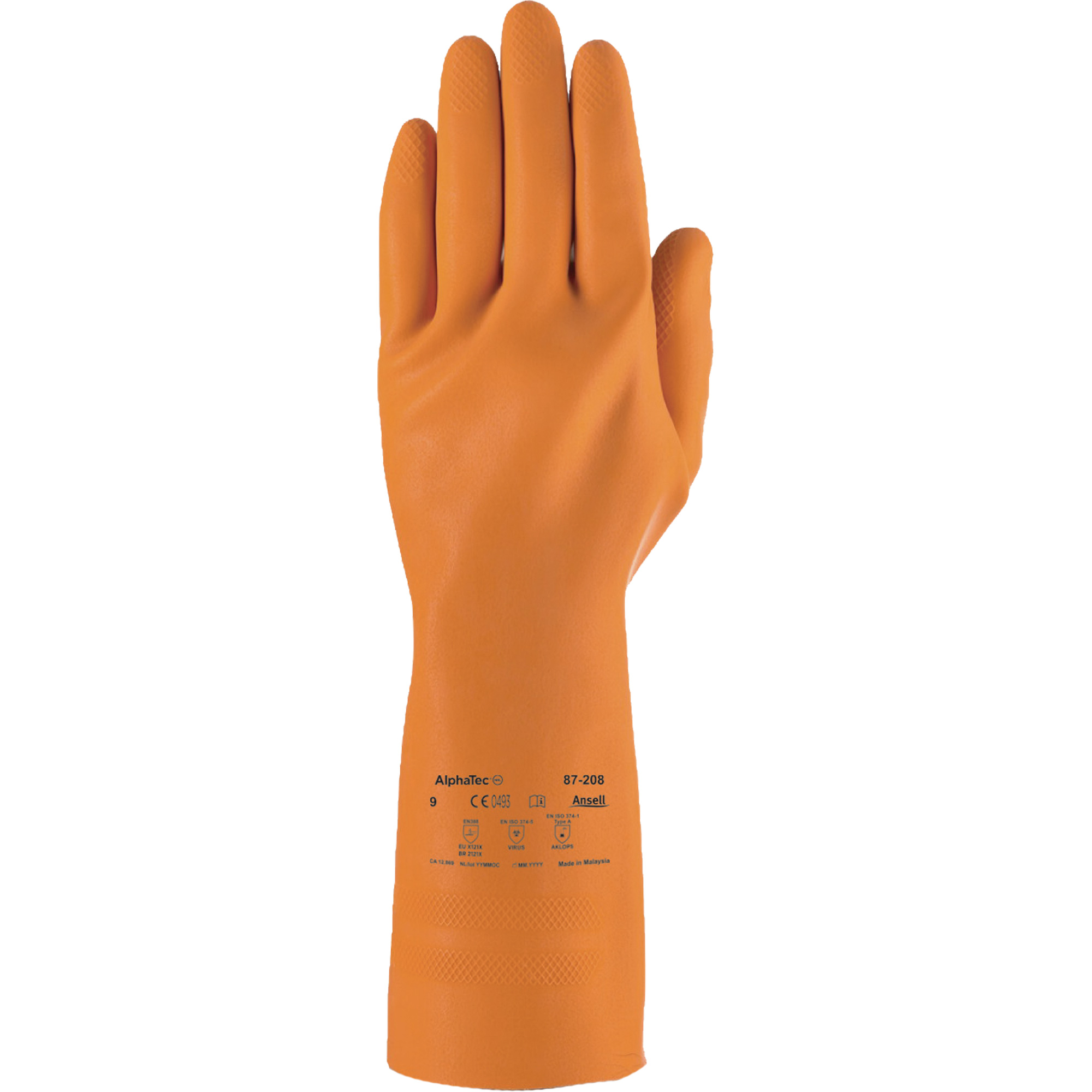 Gants robustes résistants aux produits chimiques AlphaTecMD 87-208, Taille 10, 12,8" lo, Latex de caoutchouc, Doublure en Coton/Ouatée, 29,5 mils