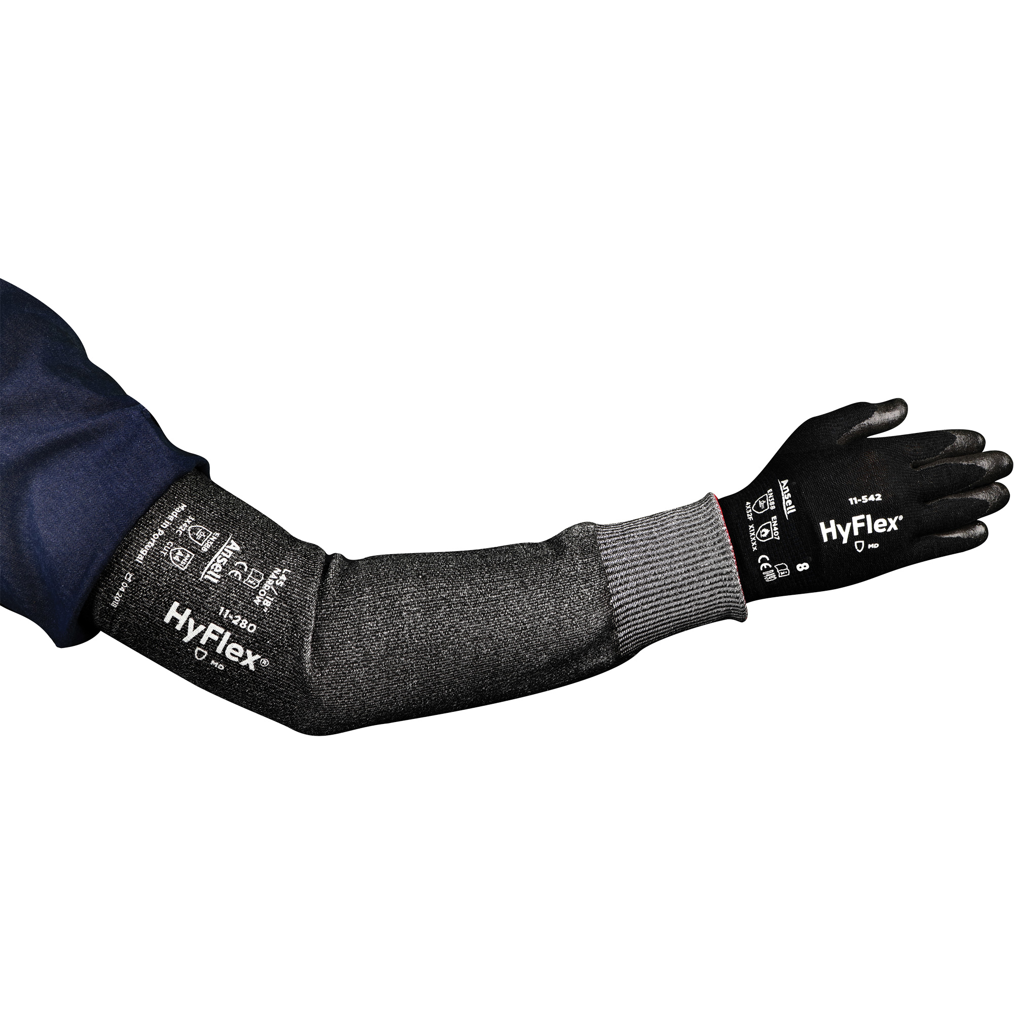 Manchon étroit résistant aux coupures HyFlexMD série 11-280, InterceptMC, 22", ASTM ANSI niveau A4, Gris